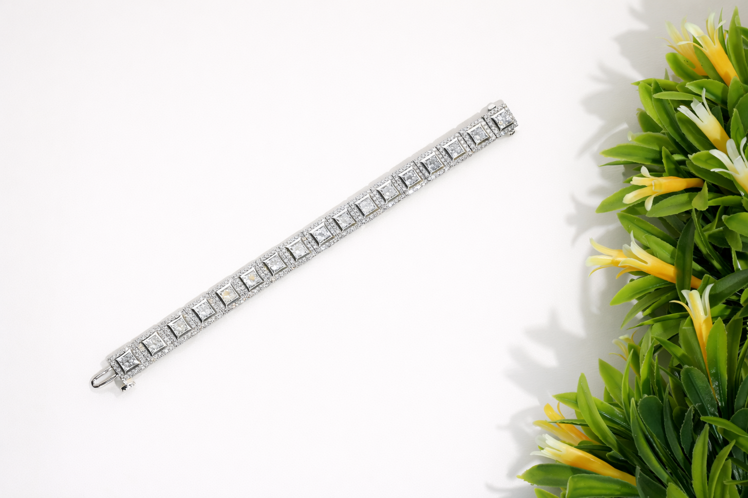 Handmade Princess Cut Diamond Halo Bracelet Square Link Tennis Bracelet for Women Luxury Bridal Wedding Jewelry Anniversary Gift for Her