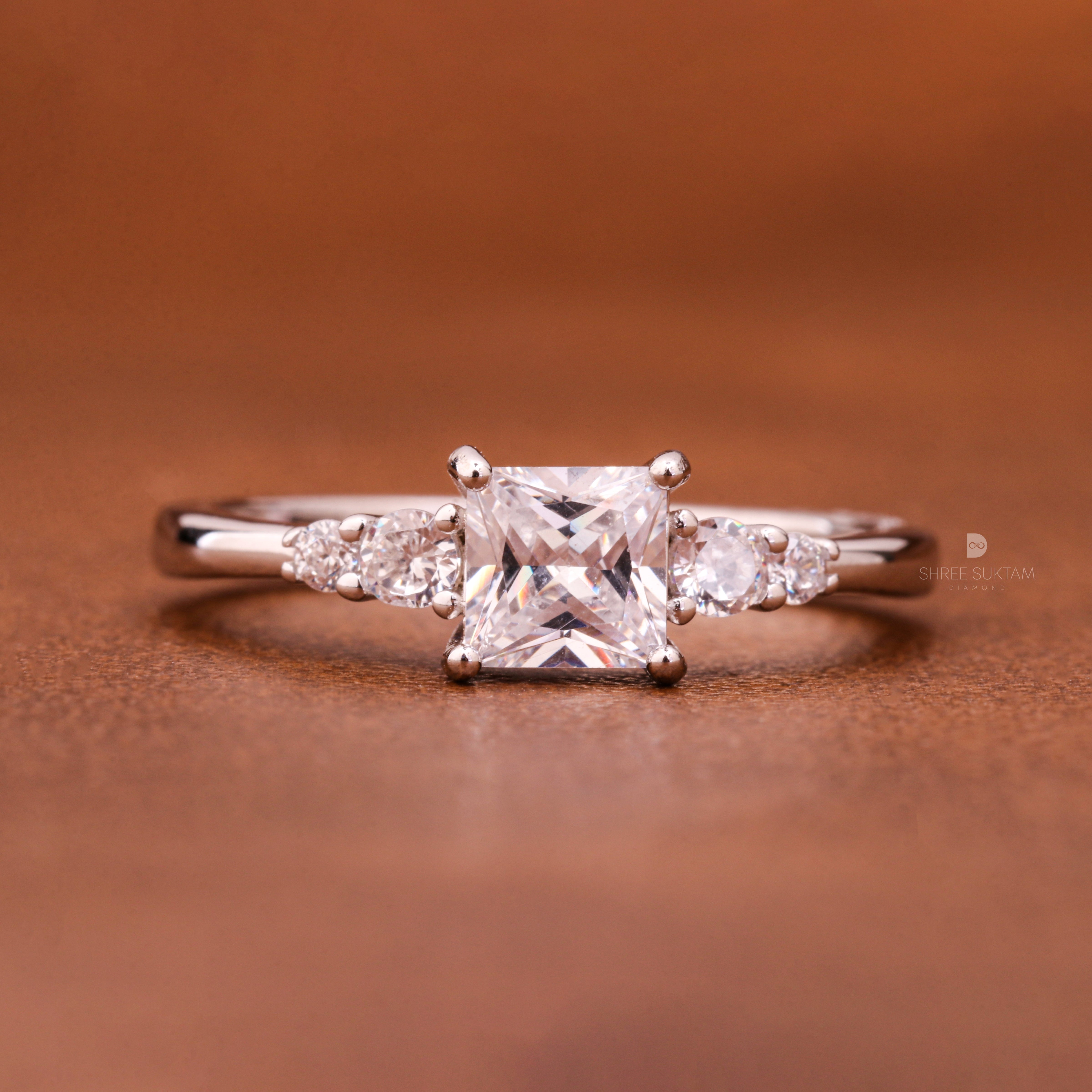 Princess Cut 1Carat Lab Grown Diamond Ring with Excellent Luster Engagement Ring 5 Stone Proposal Ring Anniversary Gift 18Kt Gold & Platinum