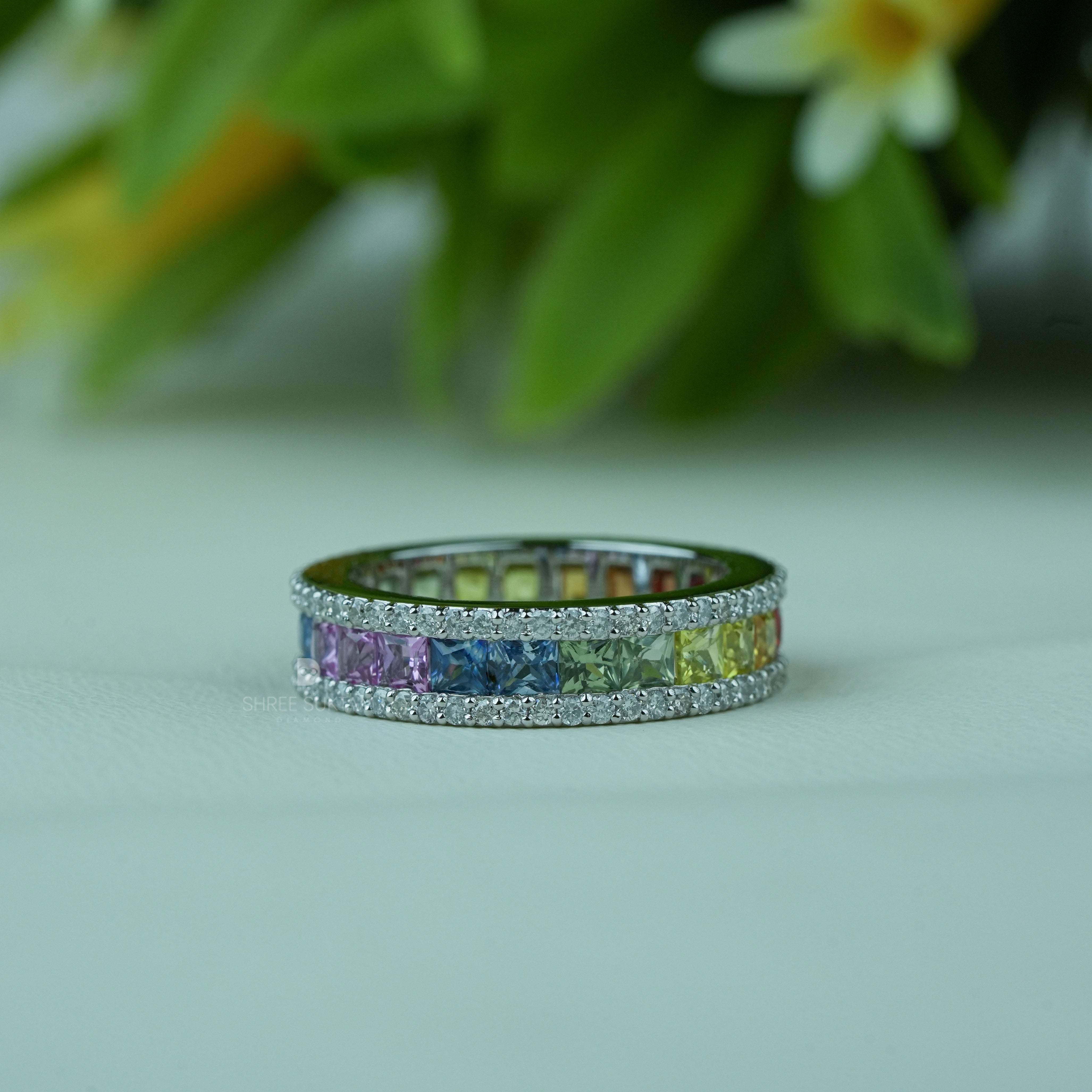 Rainbow Eternity Ring Multicolor Diamond Band Diamond Accents Pride Jewelry Colorful Wedding Anniversary Ring Unique Rainbow Ring