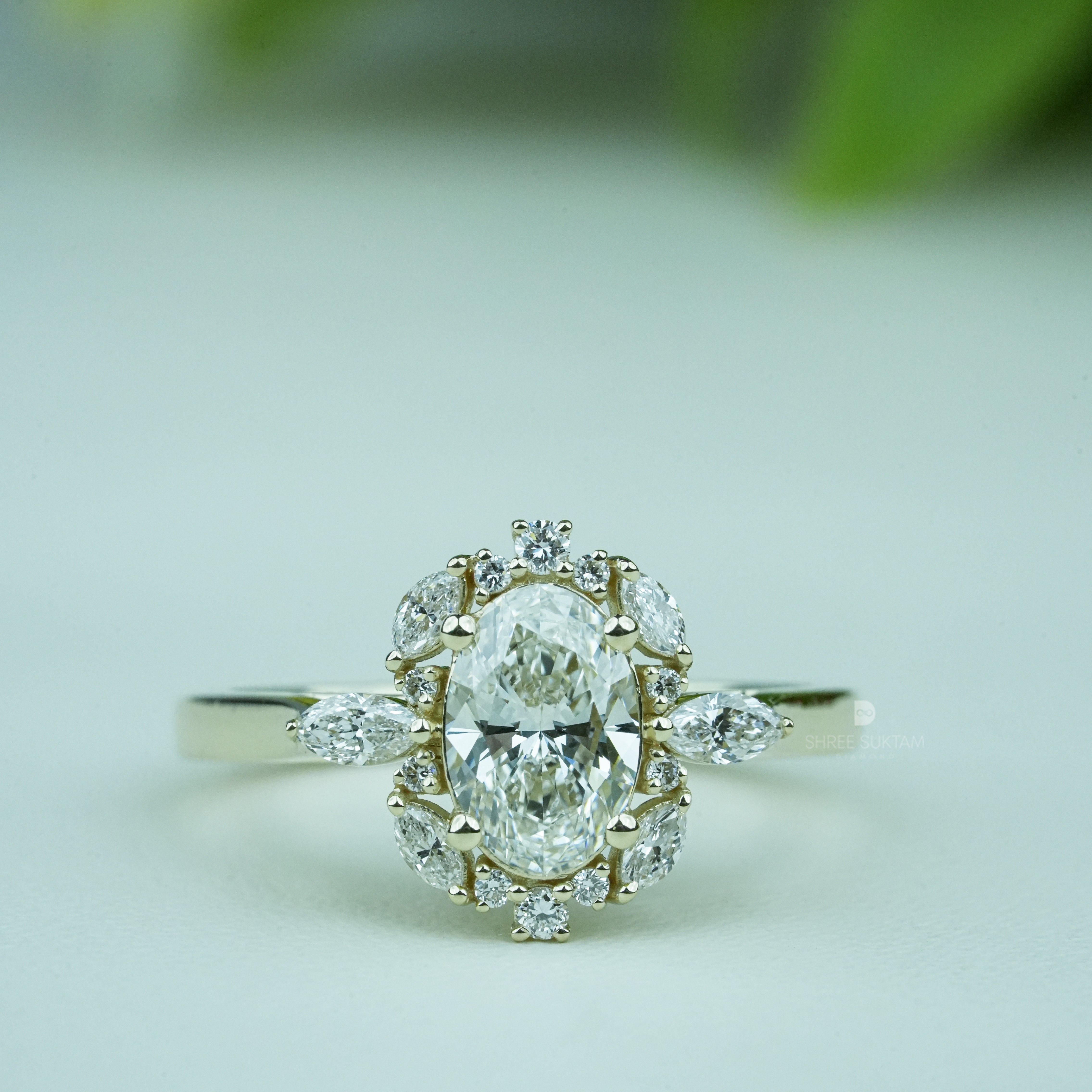 Oval Diamond Cluster Engagement Ring Lab Grown Diamond Marquise Halo Floral Ring Vintage Inspired Bridal Jewelry Unique Ring Handmade Ring Anniversary Diamond Ring