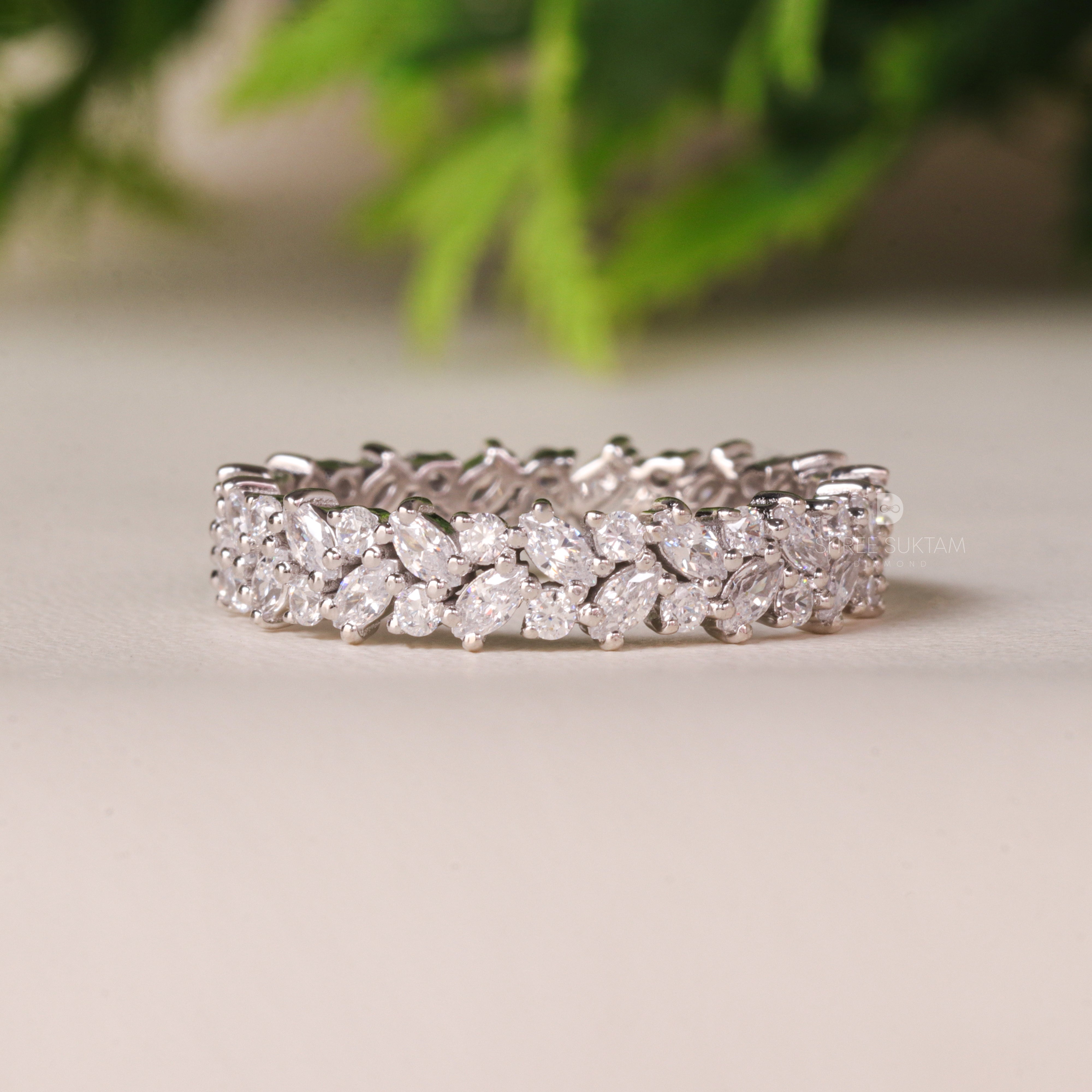 Marquise Diamond Band Lab Grown Diamond Eternity Band Leaf Design Wedding Anniversary Ring Dainty Stacking Ring Promise Ring Handmade Band