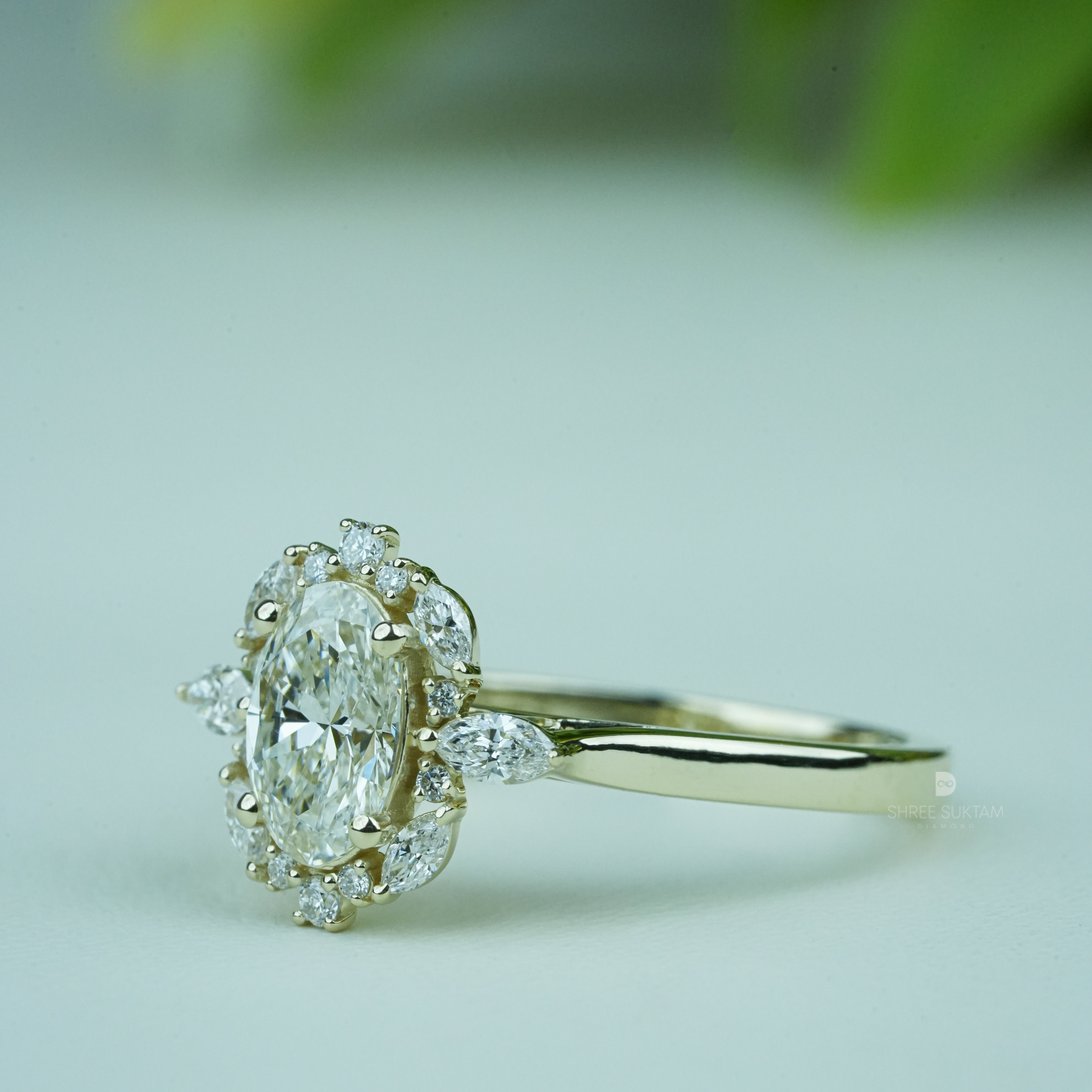 Oval Diamond Cluster Engagement Ring Lab Grown Diamond Marquise Halo Floral Ring Vintage Inspired Bridal Jewelry Unique Ring Handmade Ring Anniversary Diamond Ring