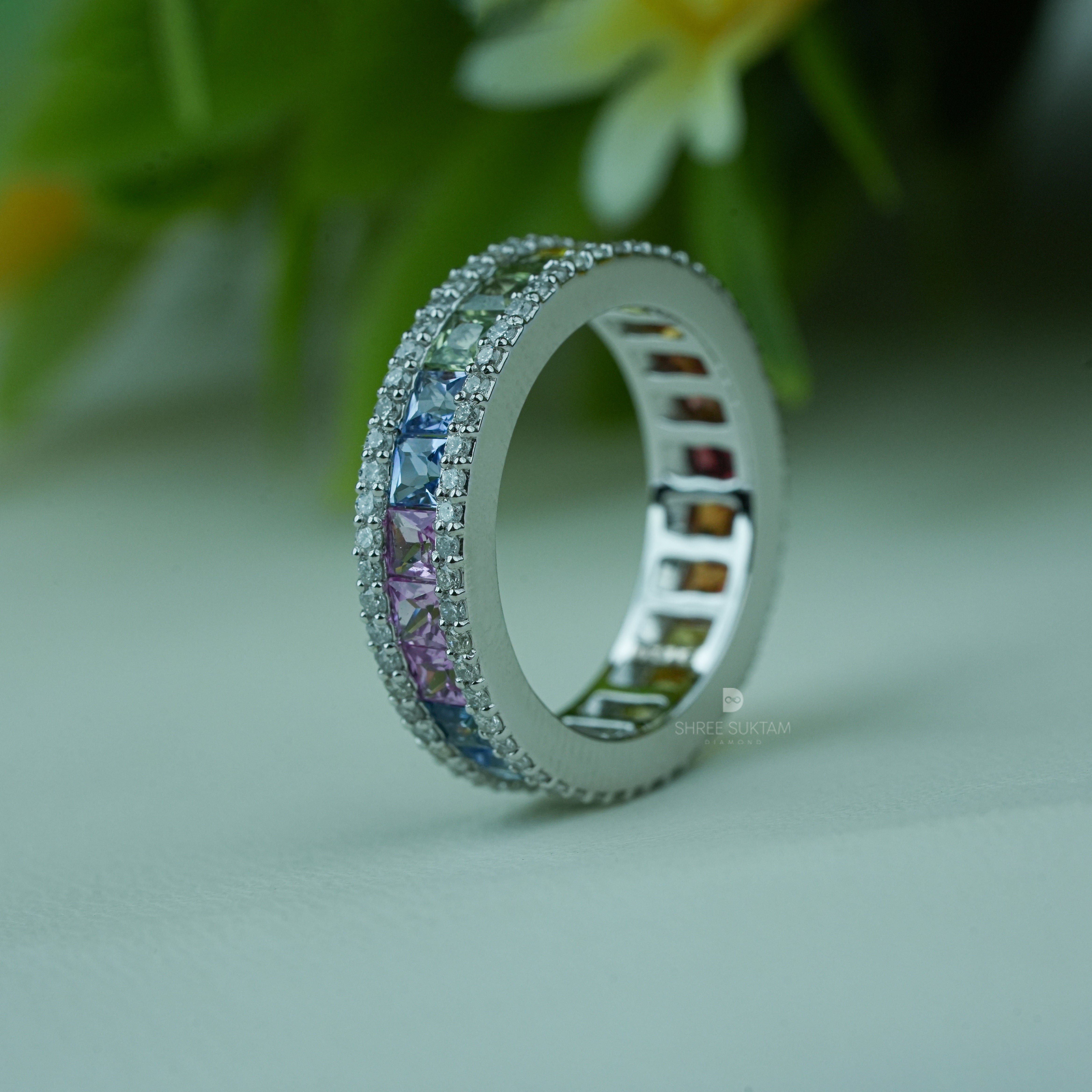 Rainbow Eternity Ring Multicolor Diamond Band Diamond Accents Pride Jewelry Colorful Wedding Anniversary Ring Unique Rainbow Ring