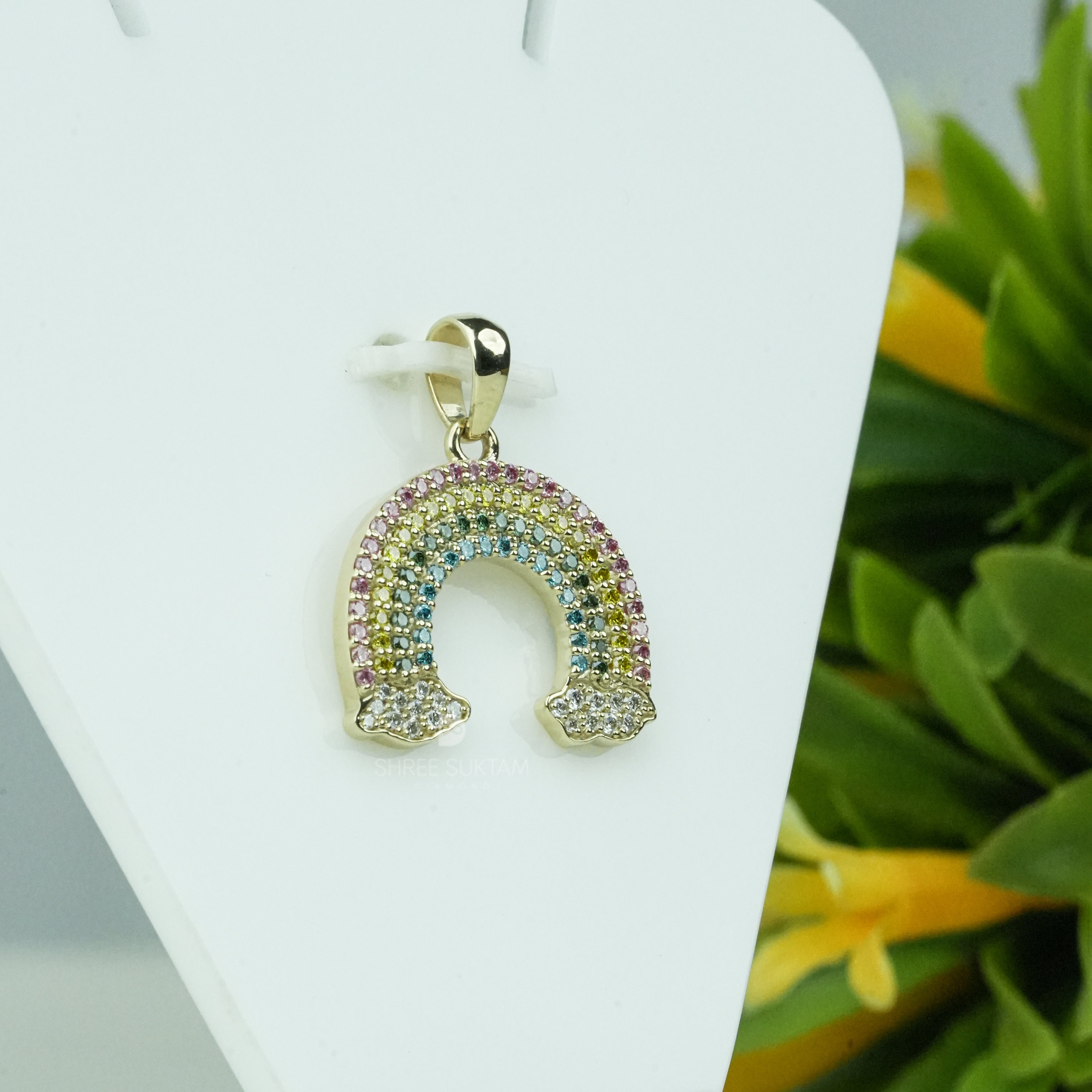 Round Lab Grown Rainbow Diamond Pendant Necklace Multicolor Cubic Zirconia Rainbow Charm Crystal Clouds Colorful Pride Jewelry Gift for Women Dainty Gold Pendant Charm Handmade Pendant