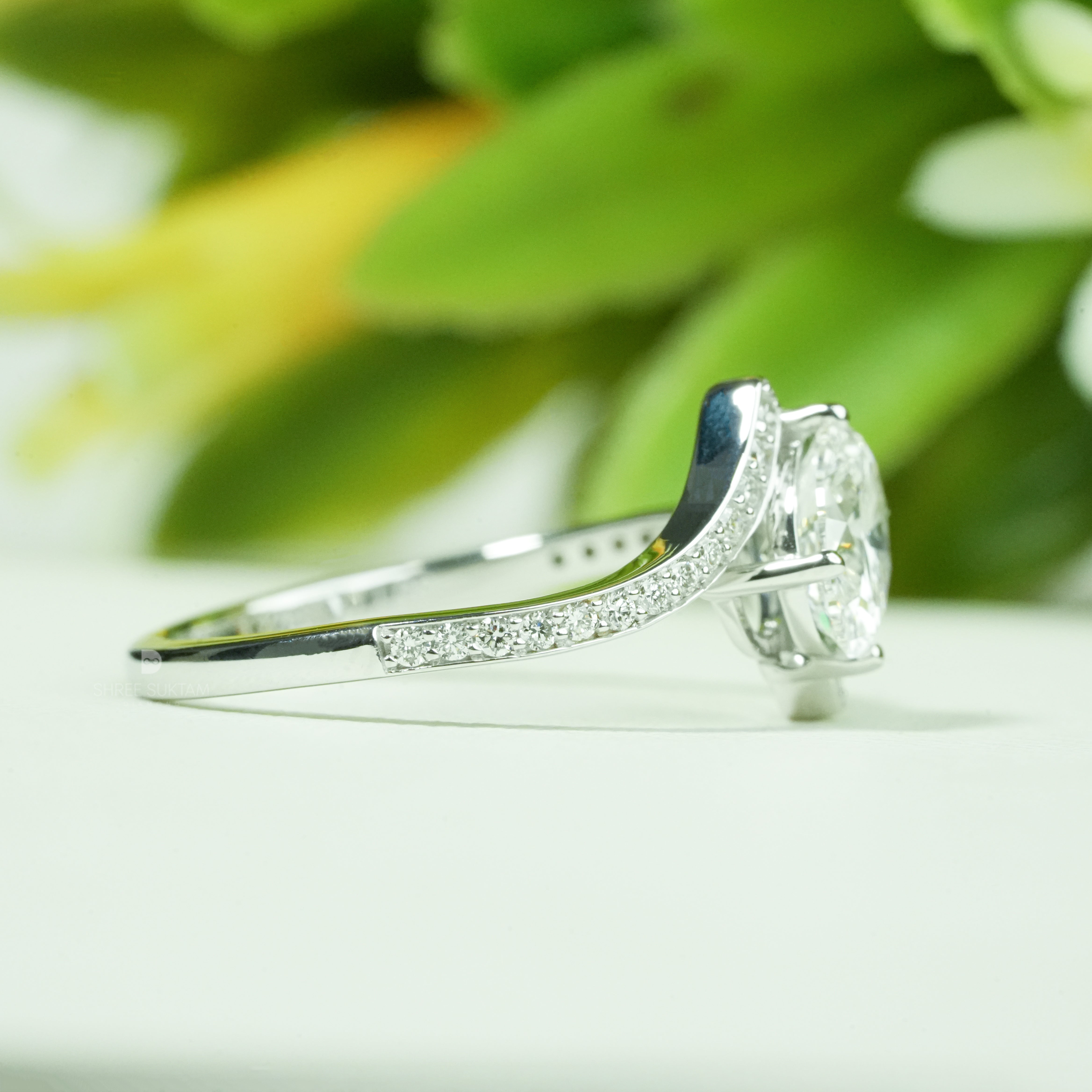 Elegant Oval Lab Grown Diamond Engagement Ring Bypass Shank Pave Band luxurious sparkle Handmade Ring Prepose Ring