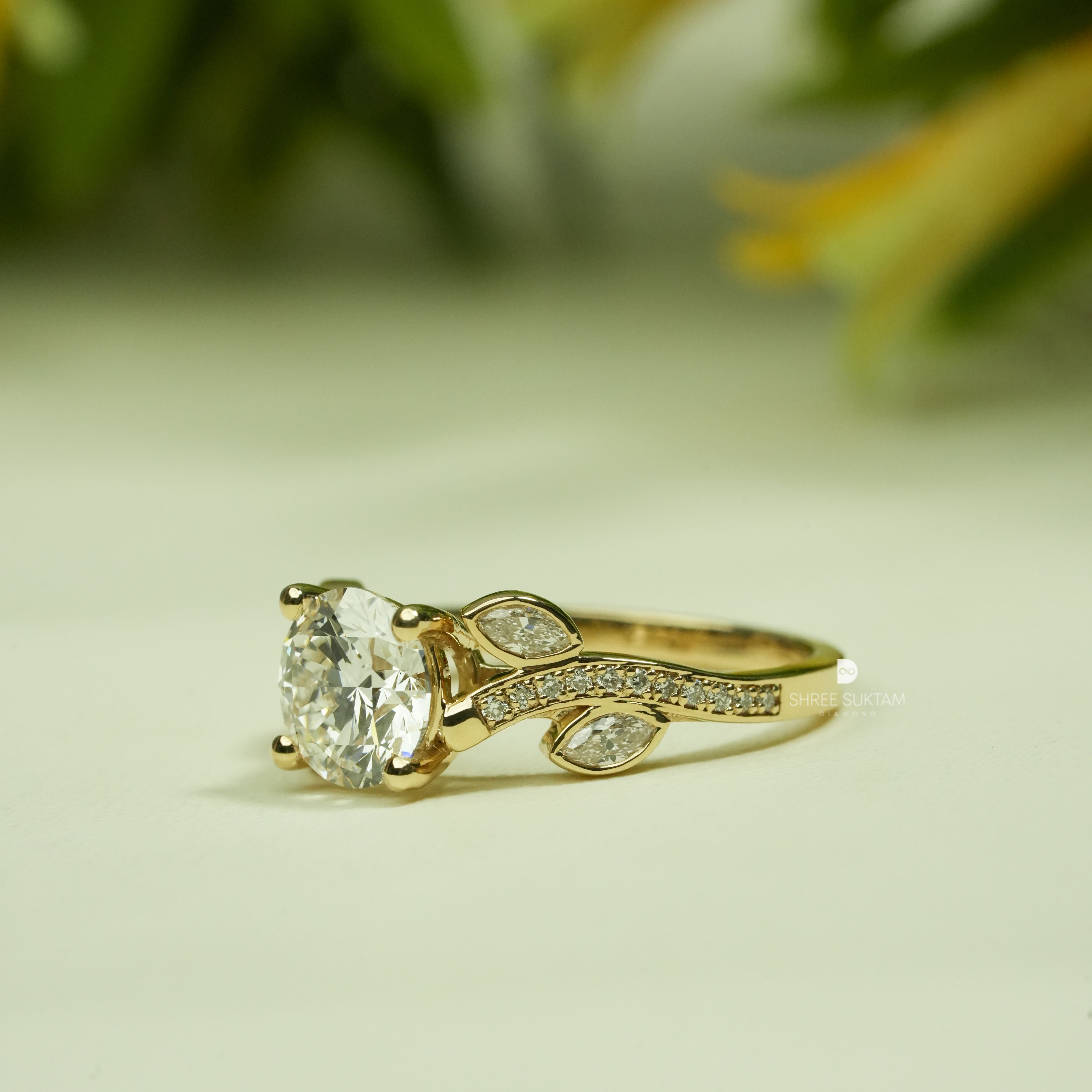 Vintage Style Round Diamond Engagement Ring Floral Diamond Ring Lab Grown Diamond Ring, Unique Bridal Ring, Promise Ring for Women Handmade Ring