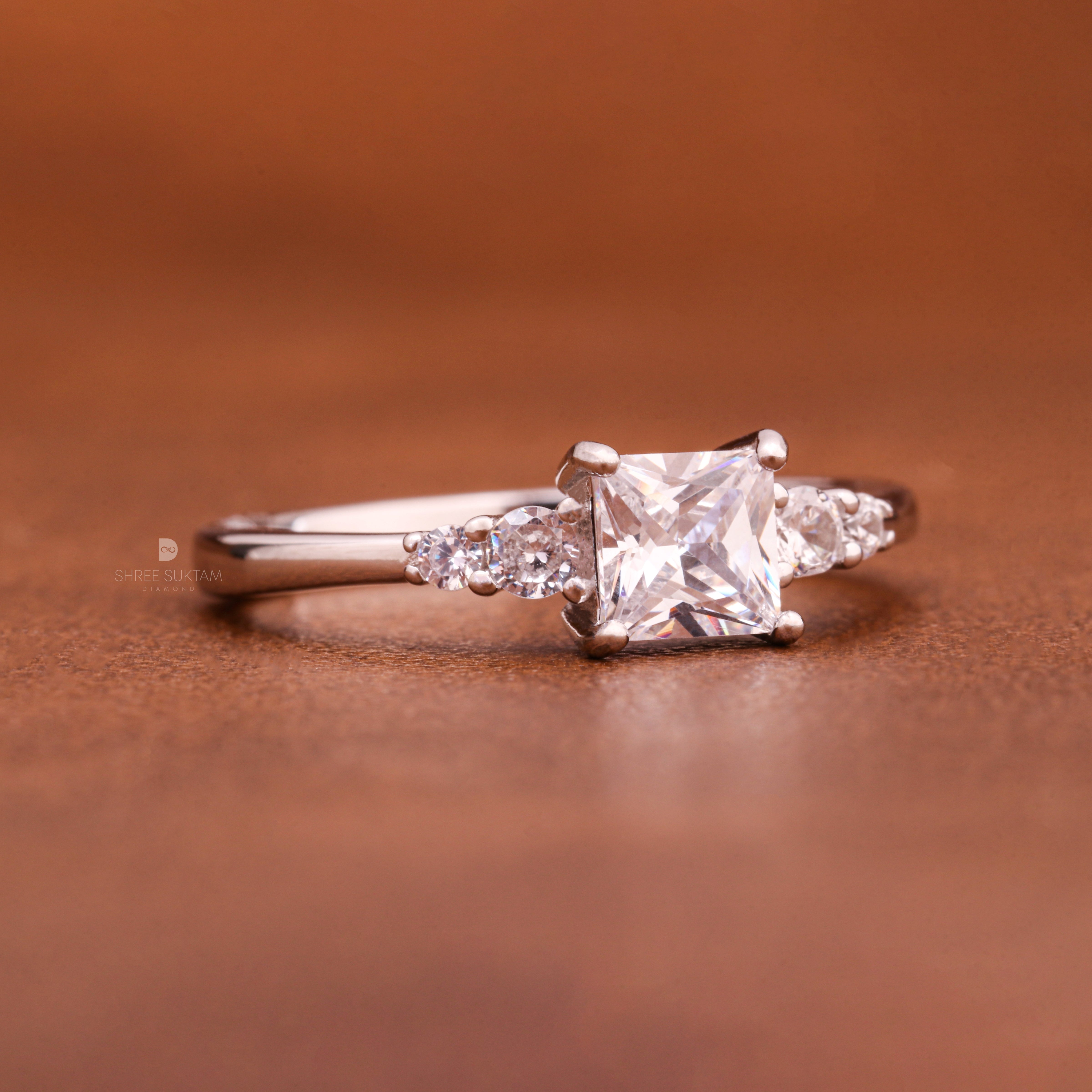 Princess Cut 1Carat Lab Grown Diamond Ring with Excellent Luster Engagement Ring 5 Stone Proposal Ring Anniversary Gift 18Kt Gold & Platinum