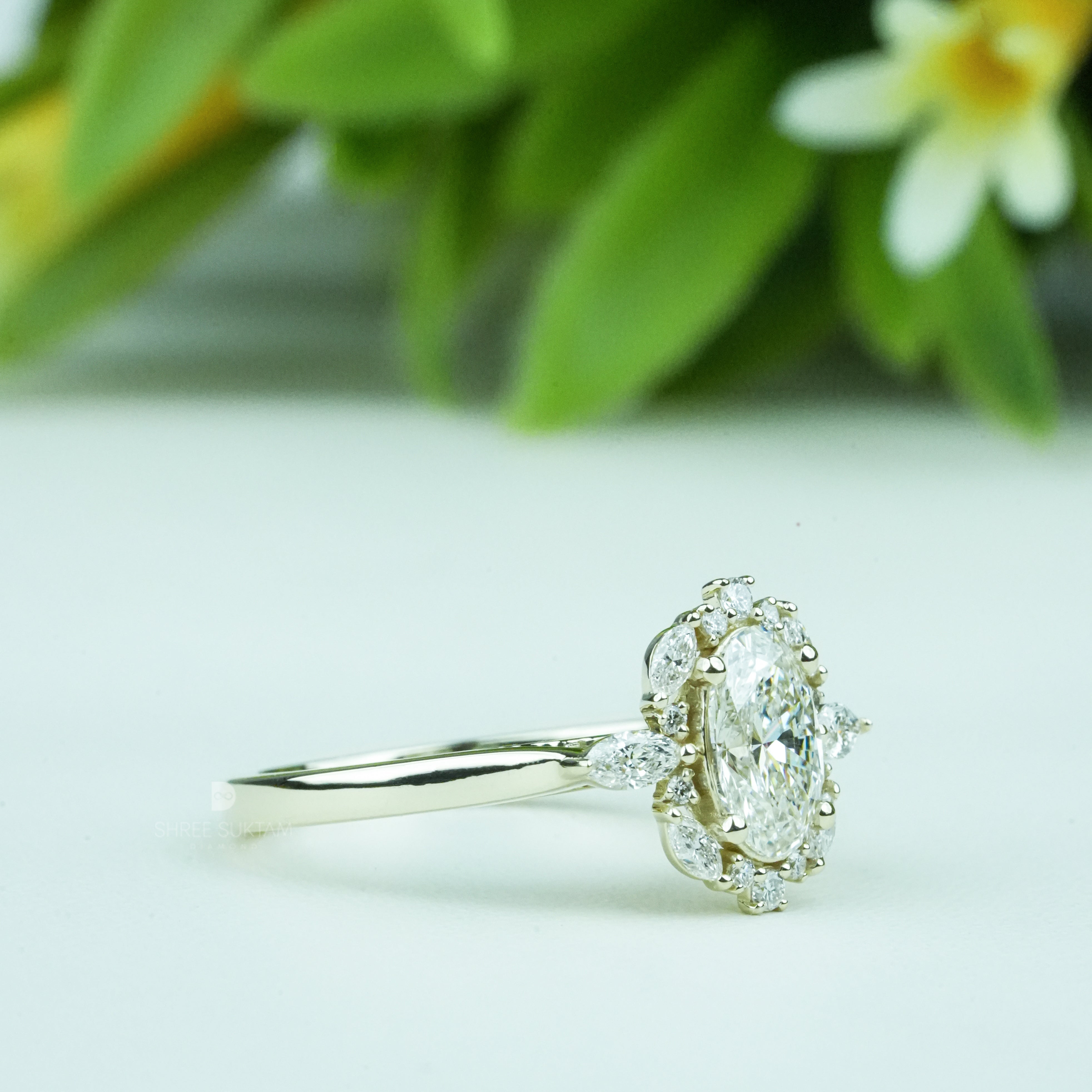 Oval Diamond Cluster Engagement Ring Lab Grown Diamond Marquise Halo Floral Ring Vintage Inspired Bridal Jewelry Unique Ring Handmade Ring Anniversary Diamond Ring