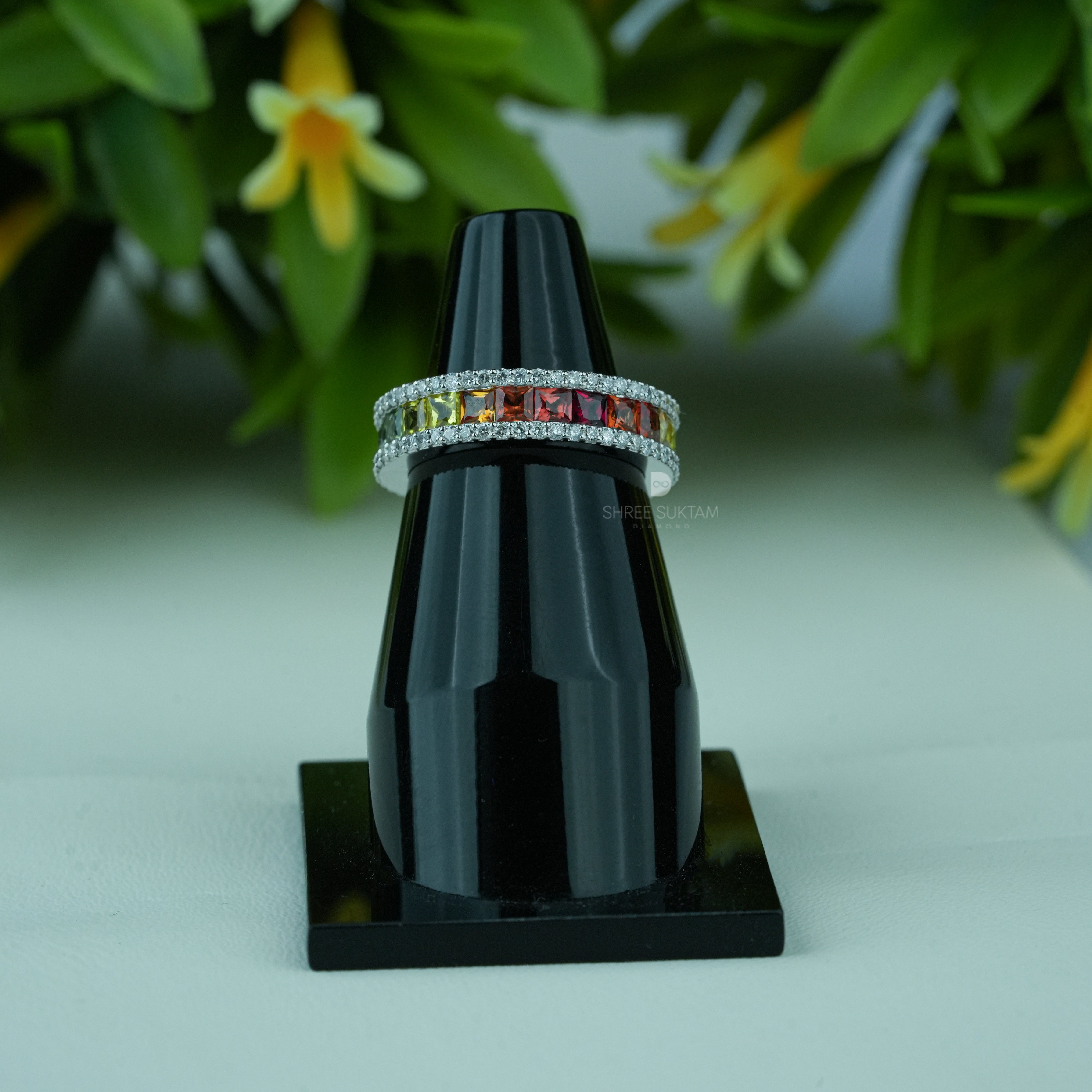 Rainbow Eternity Ring Multicolor Diamond Band Diamond Accents Pride Jewelry Colorful Wedding Anniversary Ring Unique Rainbow Ring