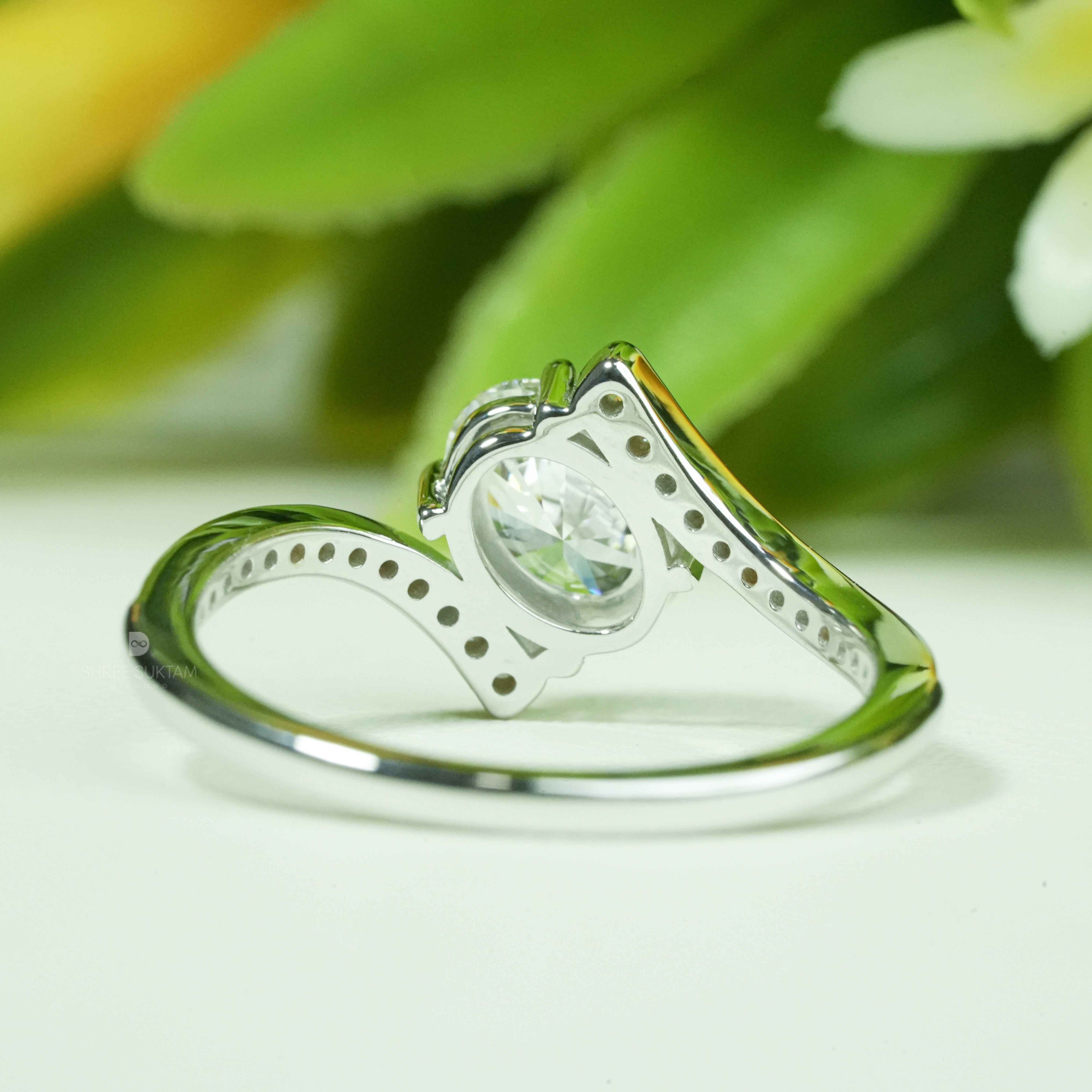 Elegant Oval Lab Grown Diamond Engagement Ring Bypass Shank Pave Band luxurious sparkle Handmade Ring Prepose Ring