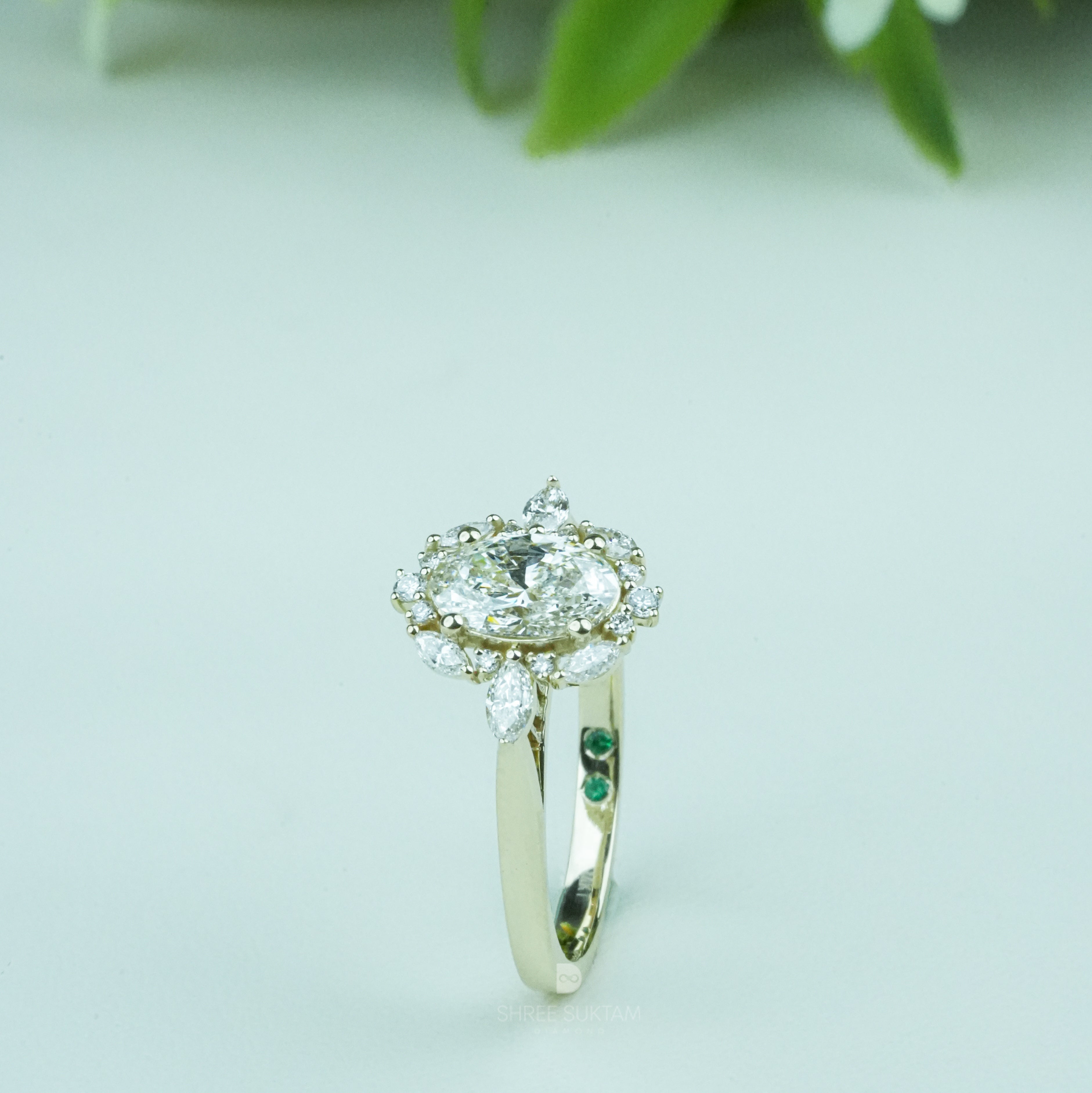 Oval Diamond Cluster Engagement Ring Lab Grown Diamond Marquise Halo Floral Ring Vintage Inspired Bridal Jewelry Unique Ring Handmade Ring Anniversary Diamond Ring