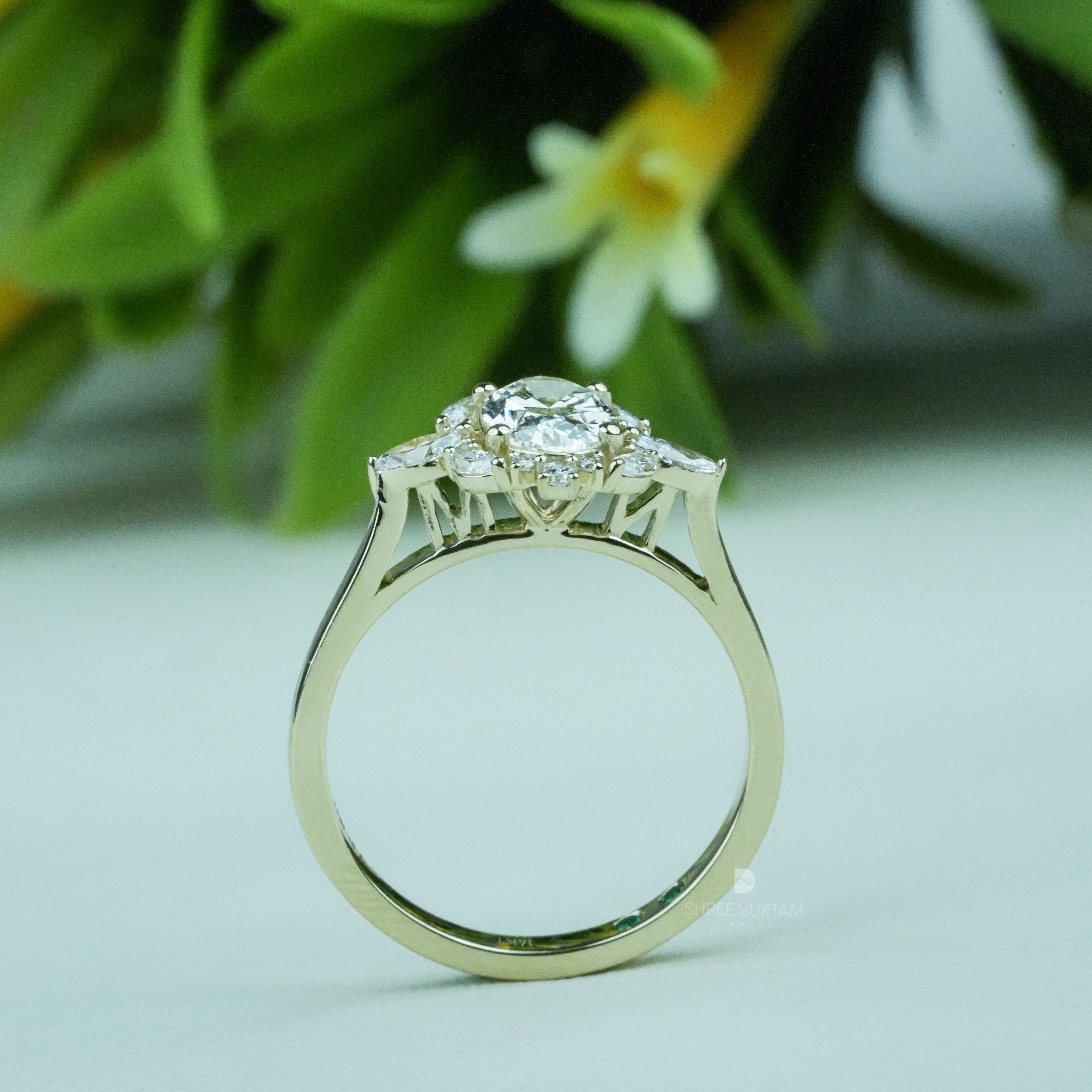 Oval Diamond Cluster Engagement Ring Lab Grown Diamond Marquise Halo Floral Ring Vintage Inspired Bridal Jewelry Unique Ring Handmade Ring Anniversary Diamond Ring