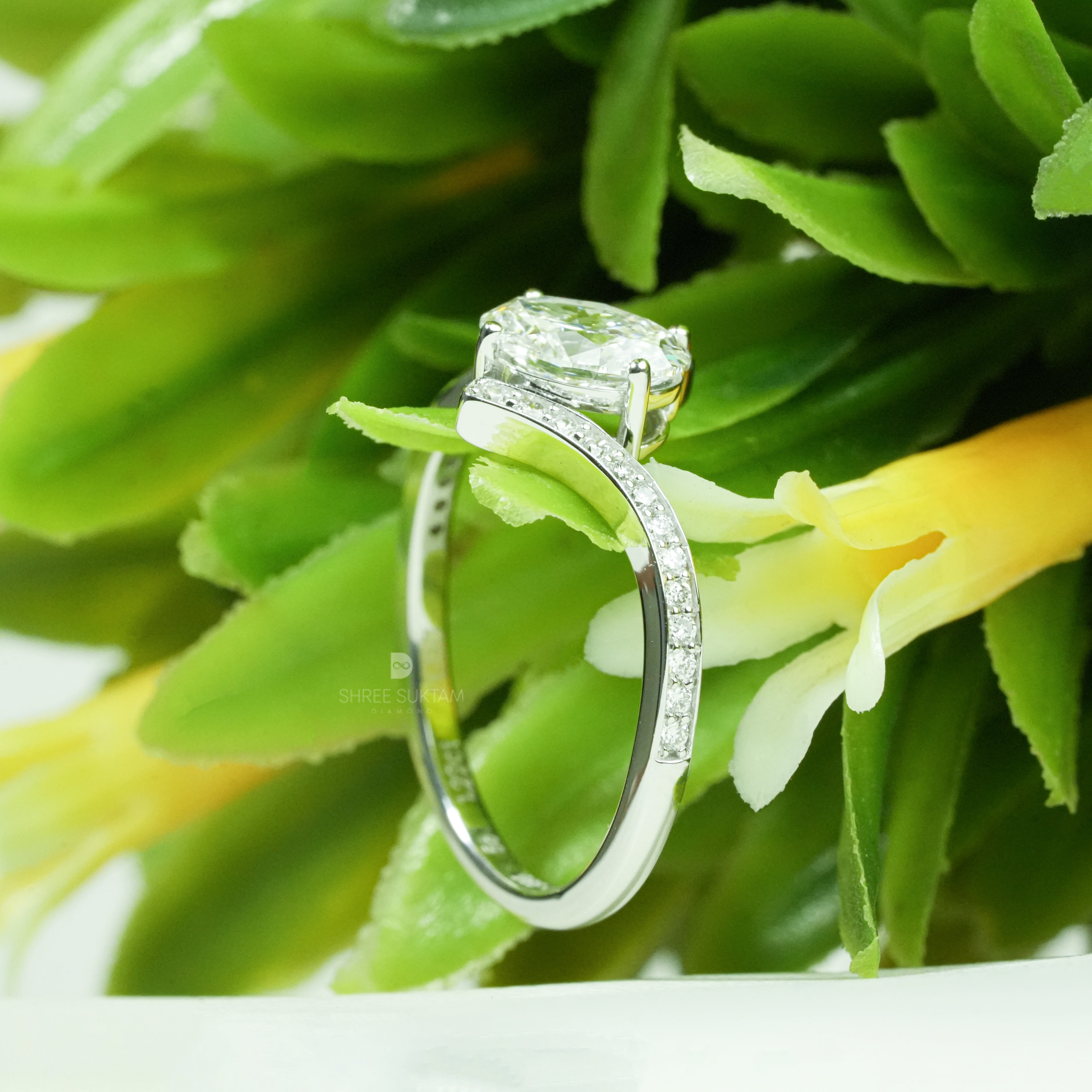 Elegant Oval Lab Grown Diamond Engagement Ring Bypass Shank Pave Band luxurious sparkle Handmade Ring Prepose Ring