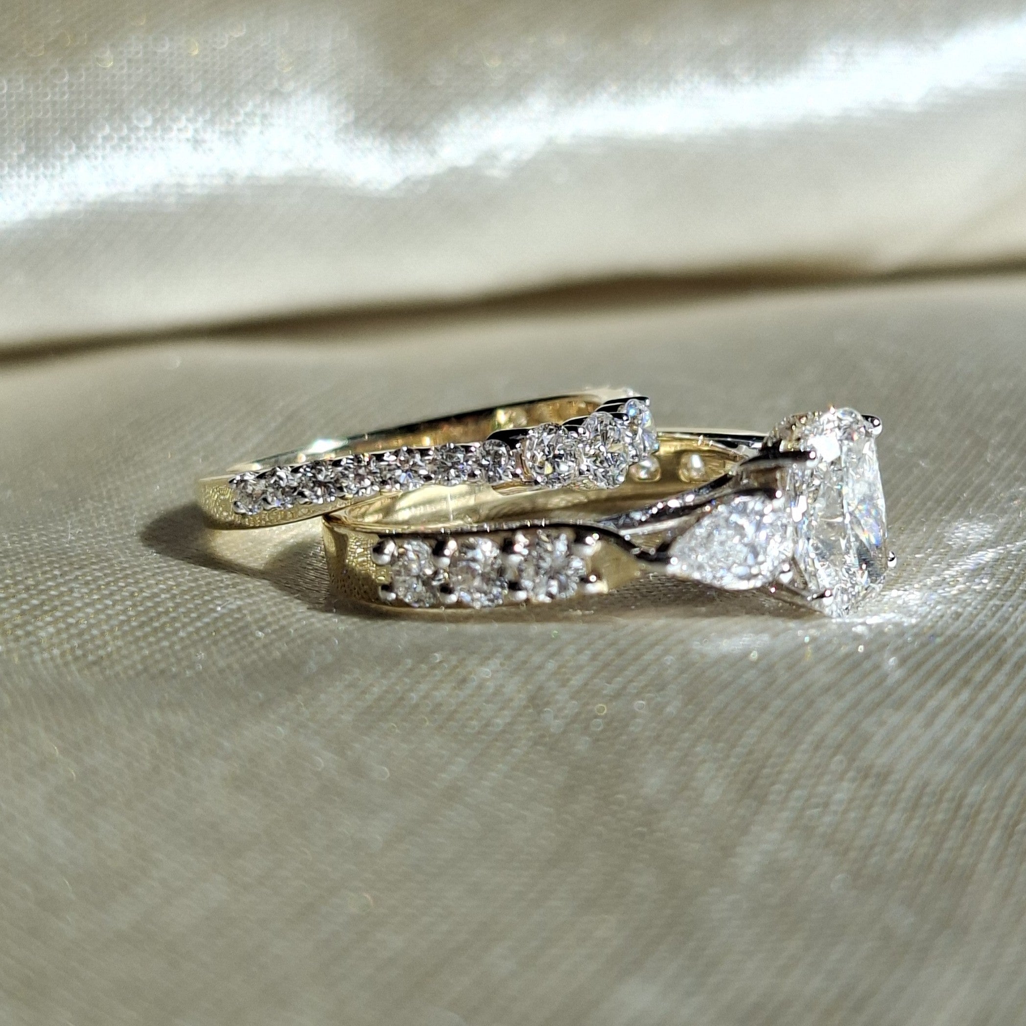 1.3 Carat Cushion Lab Grown Diamond Engagement Ring Set Pear Side Stone Diamond Wedding Ring Set Handamde jewelry Anniversary Gift for Her