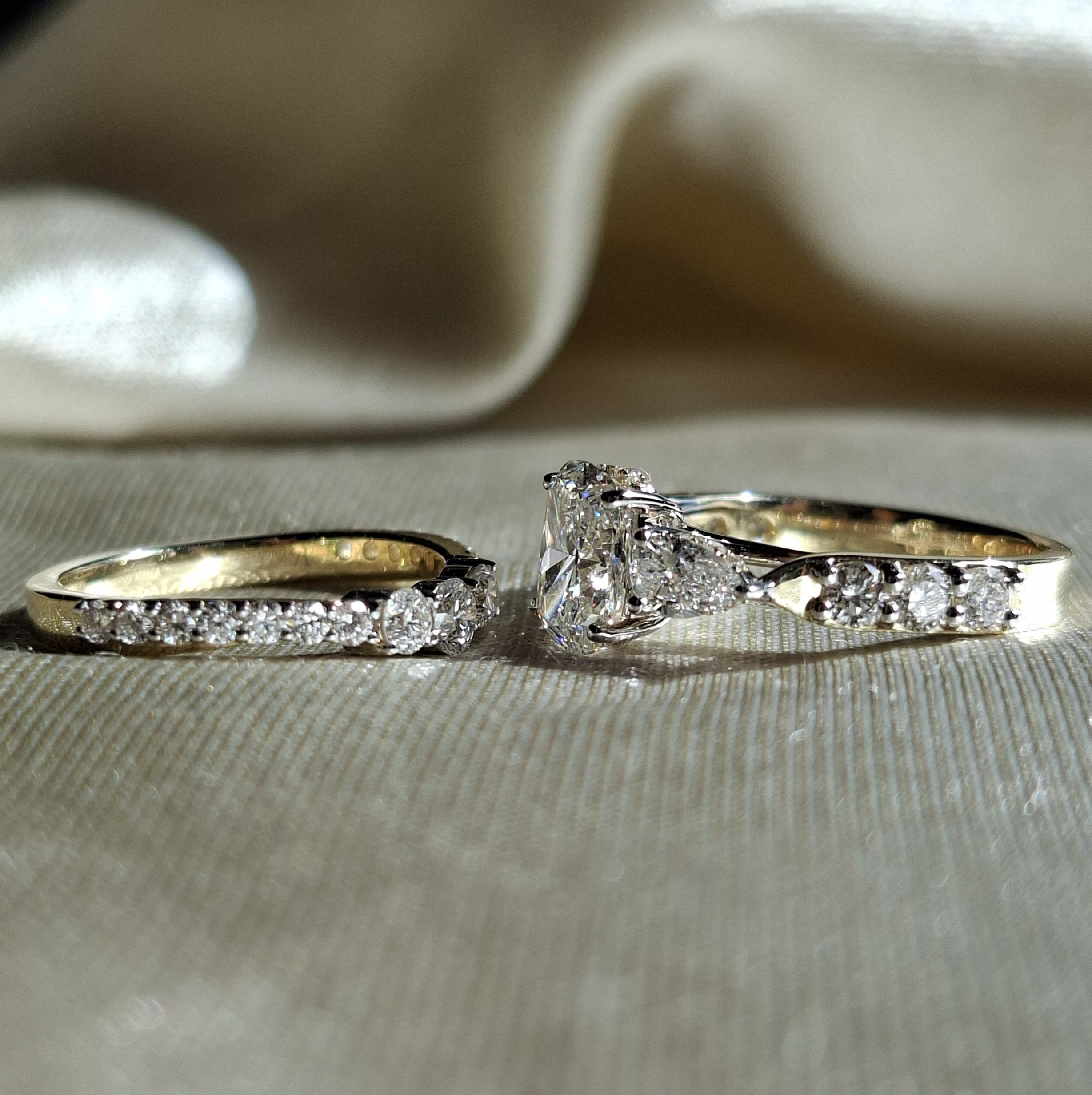 1.3 Carat Cushion Lab Grown Diamond Engagement Ring Set Pear Side Stone Diamond Wedding Ring Set Handamde jewelry Anniversary Gift for Her