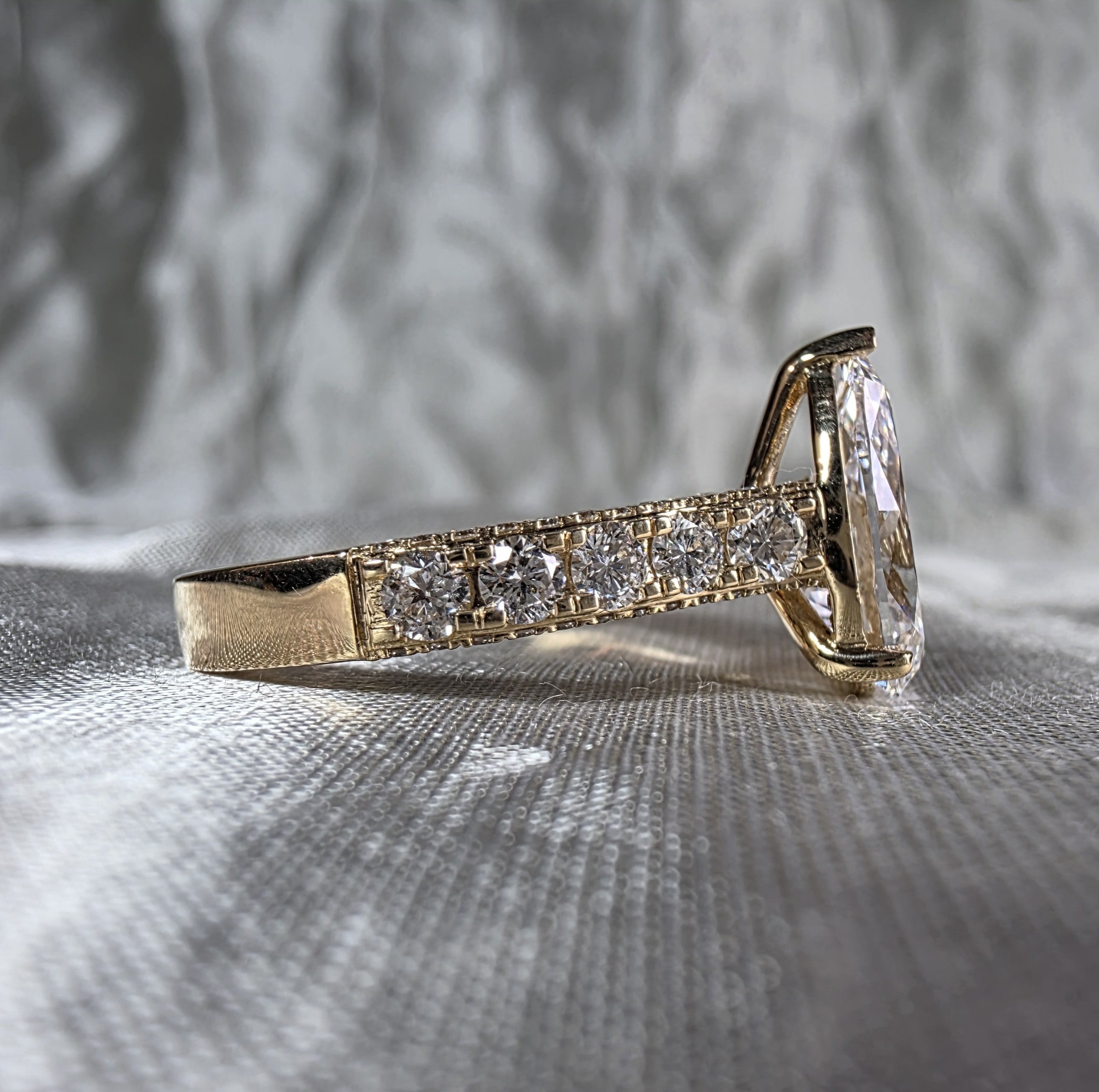 Pear Diamond Engagement Ring Pear Cut Lab Grown Diamond Ring Round Diamond Pave Ring Hidden Halo Bridal Ring Promise Handmade jewelry