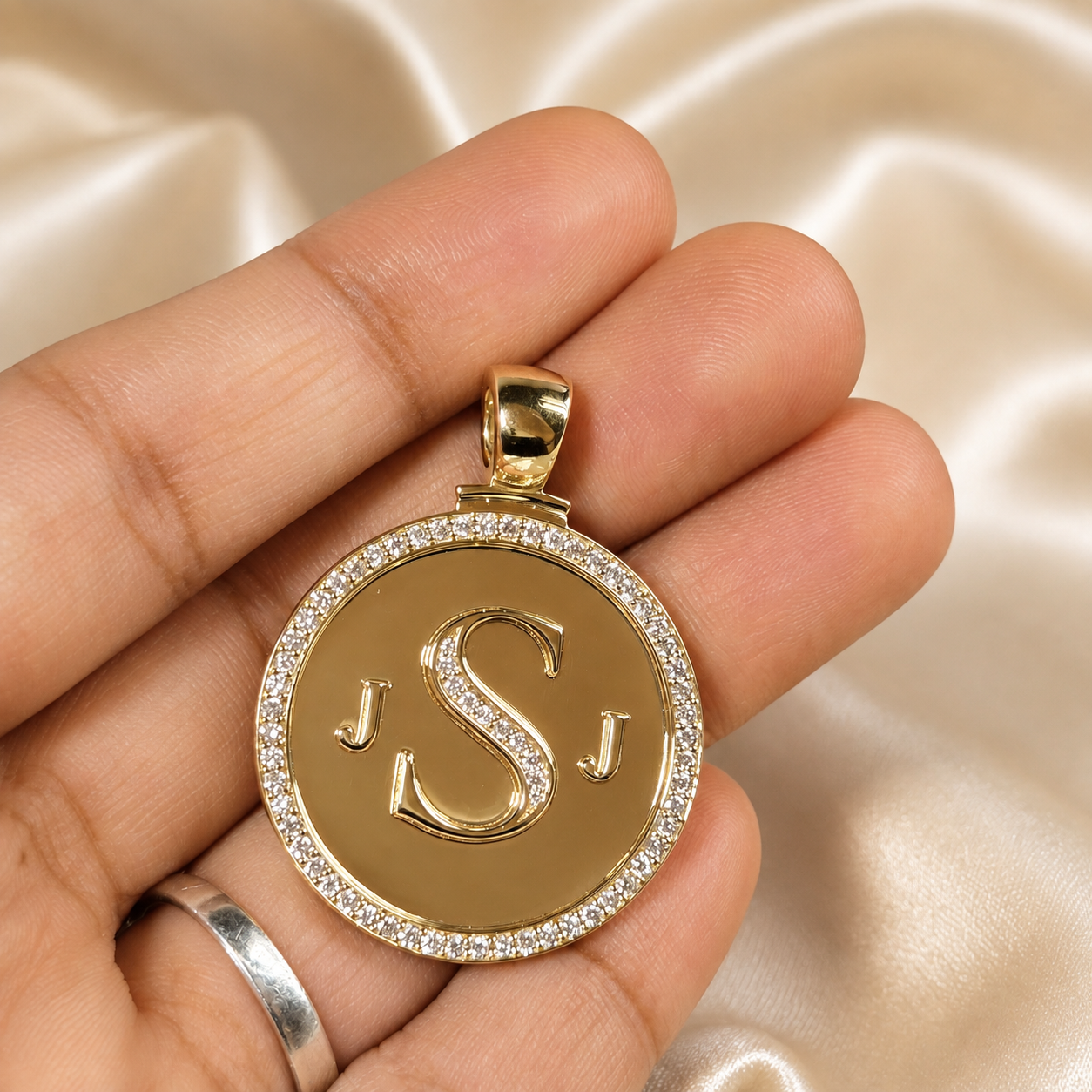 Diamond Initial Pendant Custom Letter Necklace Gold Monogram Pendant Round Diamond Halo Charm Personalized Handmade Jewelry Gift For Her