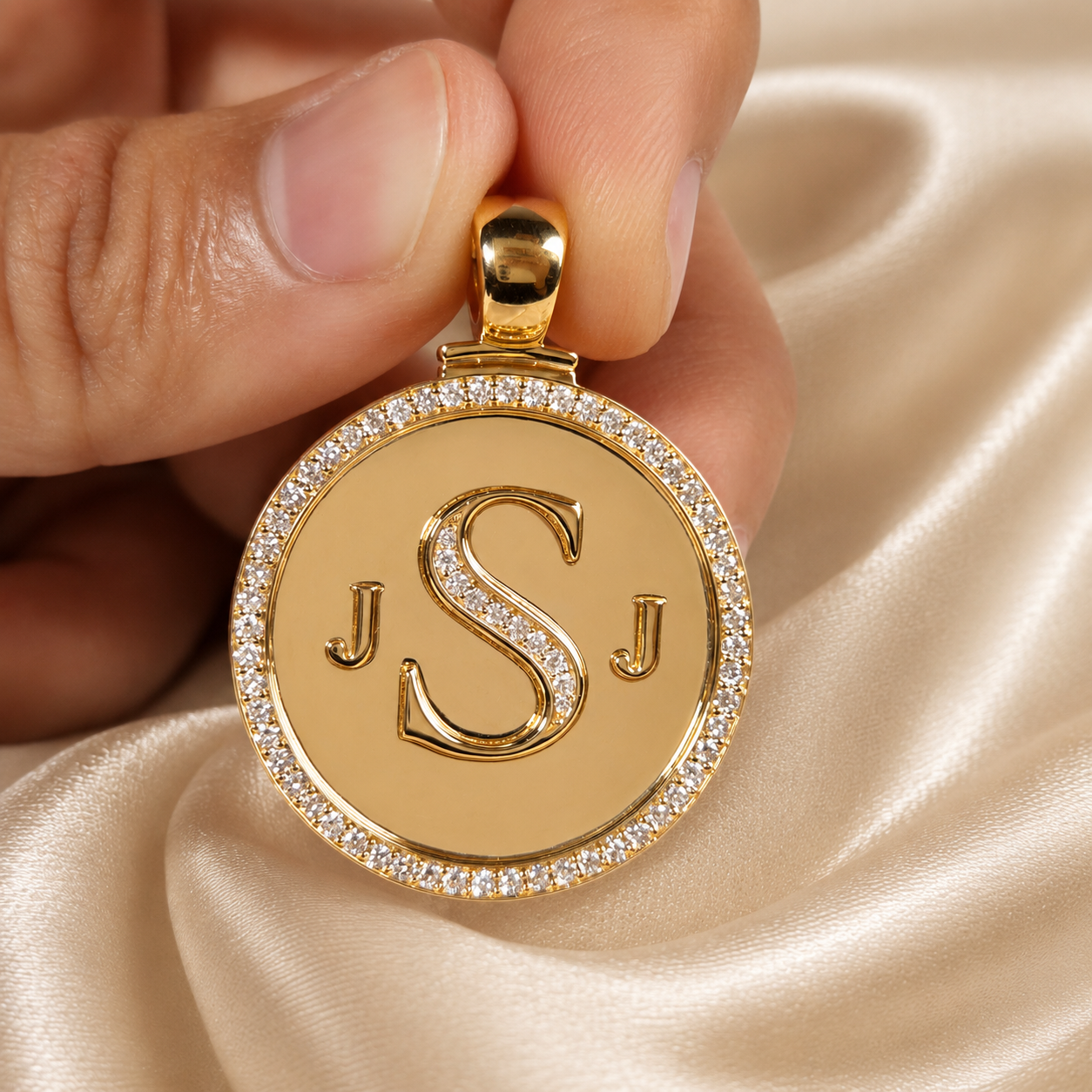 Diamond Initial Pendant Custom Letter Necklace Gold Monogram Pendant Round Diamond Halo Charm Personalized Handmade Jewelry Gift For Her