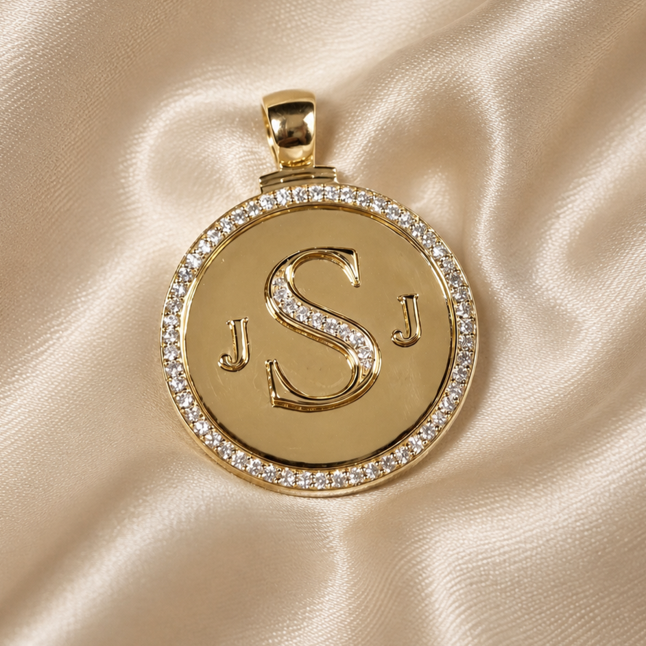 Diamond Initial Pendant Custom Letter Necklace Gold Monogram Pendant Round Diamond Halo Charm Personalized Handmade Jewelry Gift For Her