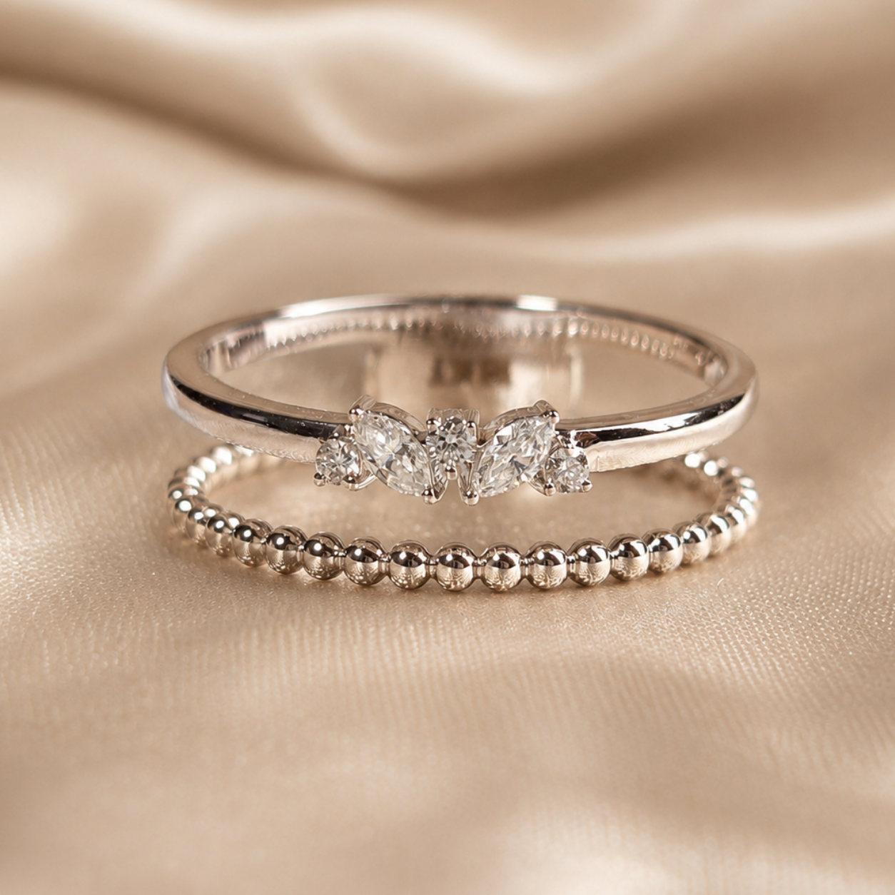 Marquise & Round Lab Grown Diamond Ring Five Stone Engagement Ring Elegant Wedding Band Anniversary Gift For Her Minimalist Handmade Jewelry