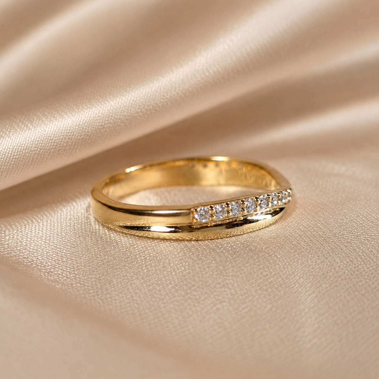 Round Lab Grown Diamond Crossover Band Yellow Gold Curved Band Stacking Ring Elegant Wedding Band Handmade jewelry Gift For Her