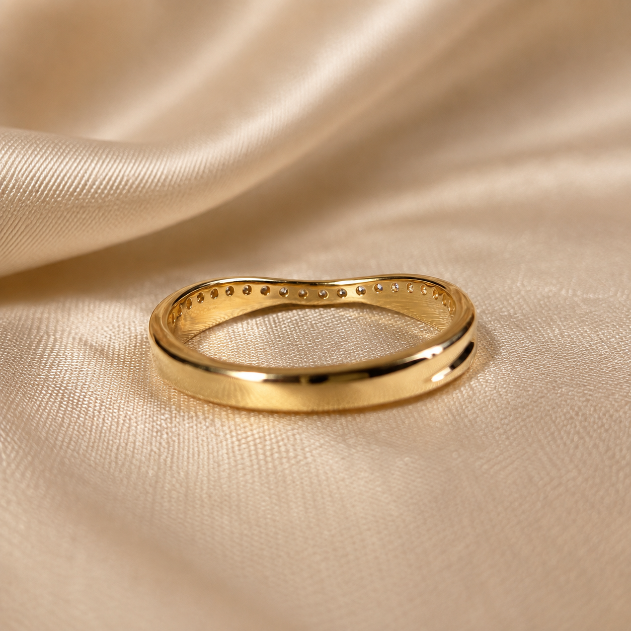 Round Lab Grown Diamond Crossover Band Yellow Gold Curved Band Stacking Ring Elegant Wedding Band Handmade jewelry Gift For Her