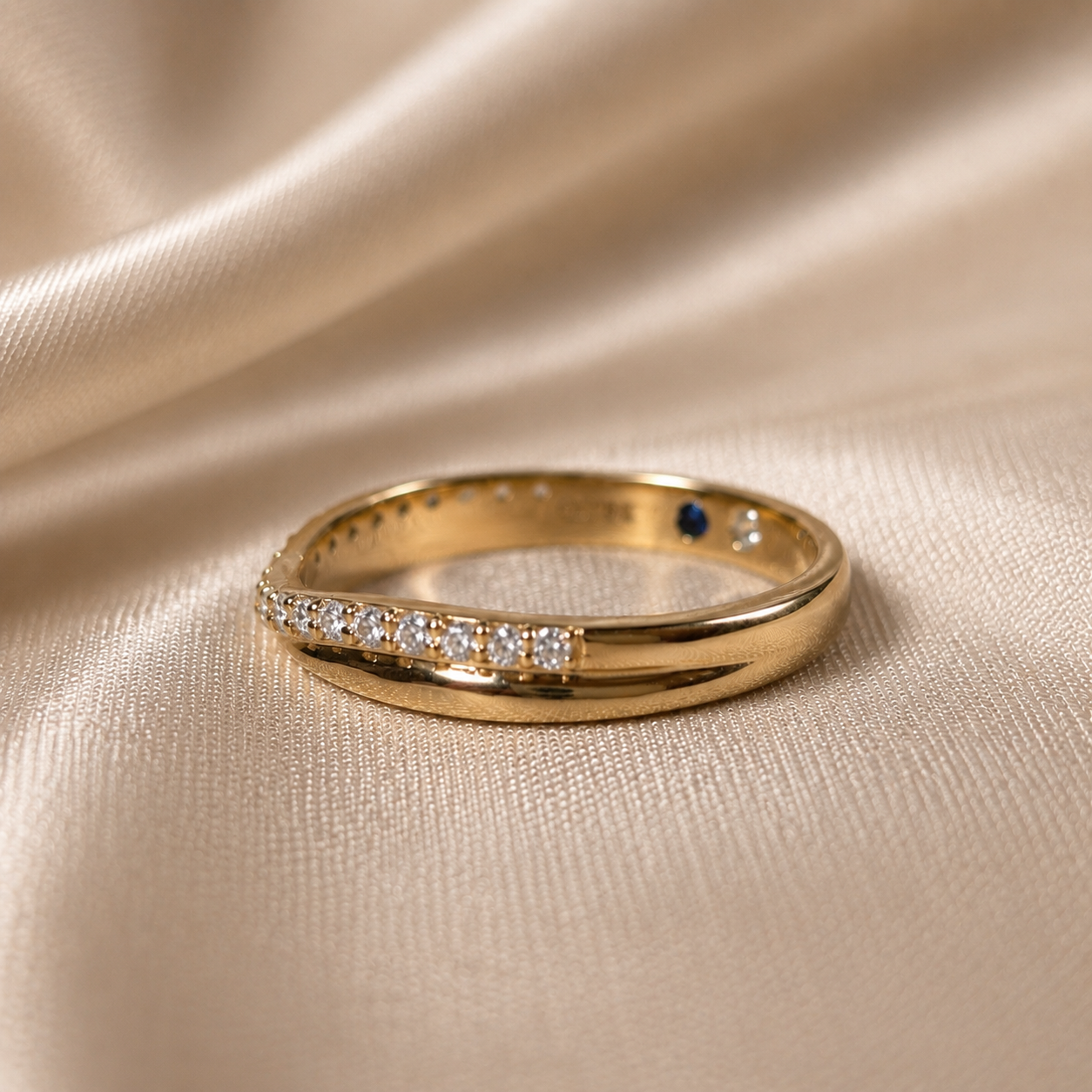 Round Lab Grown Diamond Crossover Band Yellow Gold Curved Band Stacking Ring Elegant Wedding Band Handmade jewelry Gift For Her