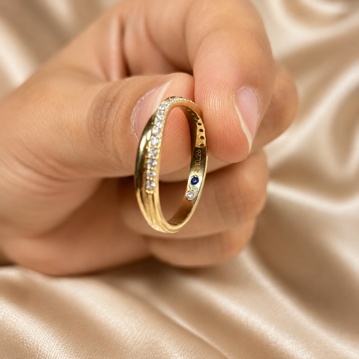 Round Lab Grown Diamond Crossover Band Yellow Gold Curved Band Stacking Ring Elegant Wedding Band Handmade jewelry Gift For Her