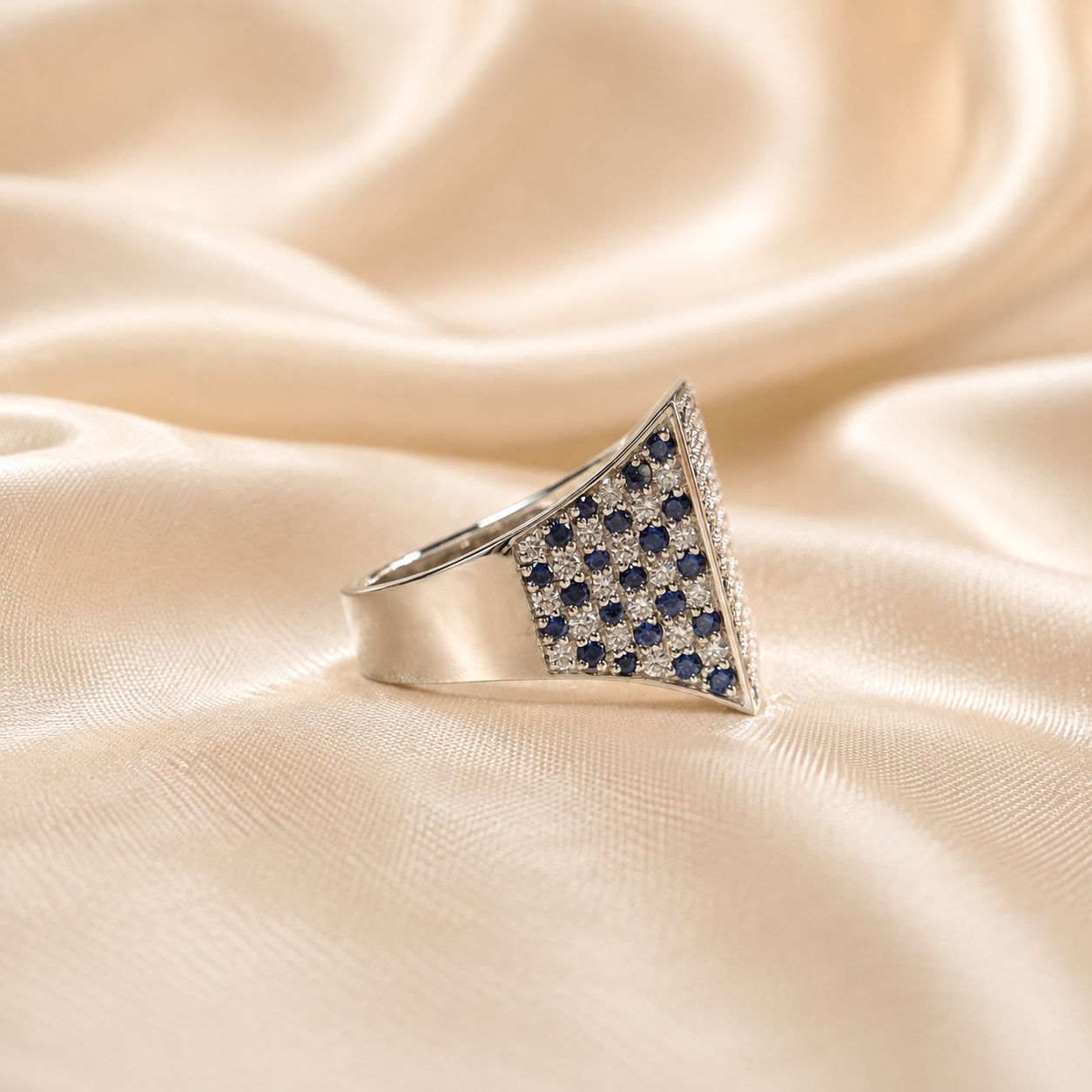 Blue Sapphire and Lab Grown Diamond Ring Elegant Square Pavé Statement Cocktail Ring Handmade Jewelry Birthday Gift For Him