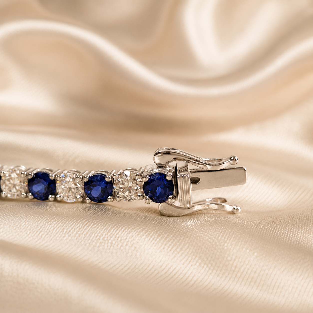Blue Sapphire Round Lab Grown Diamond Tennis Bracelet Elegant Statement Custom Jewelry Handmade Jewelry Wedding Bracelet Gift For Her