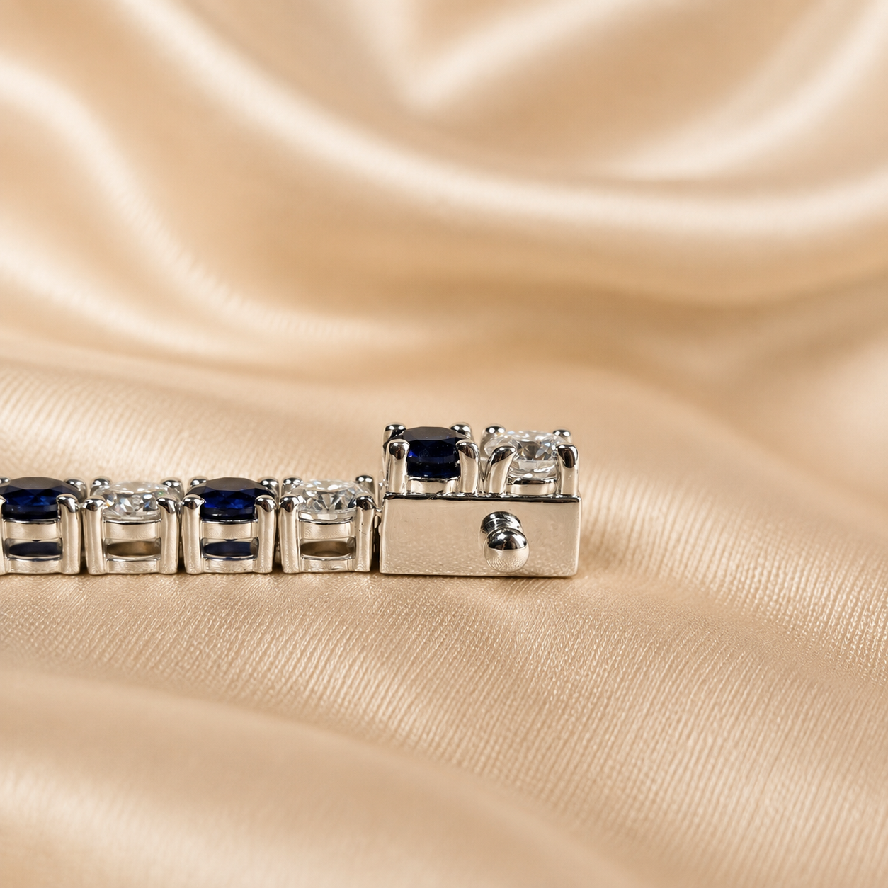 Blue Sapphire Round Lab Grown Diamond Tennis Bracelet Elegant Statement Custom Jewelry Handmade Jewelry Wedding Bracelet Gift For Her