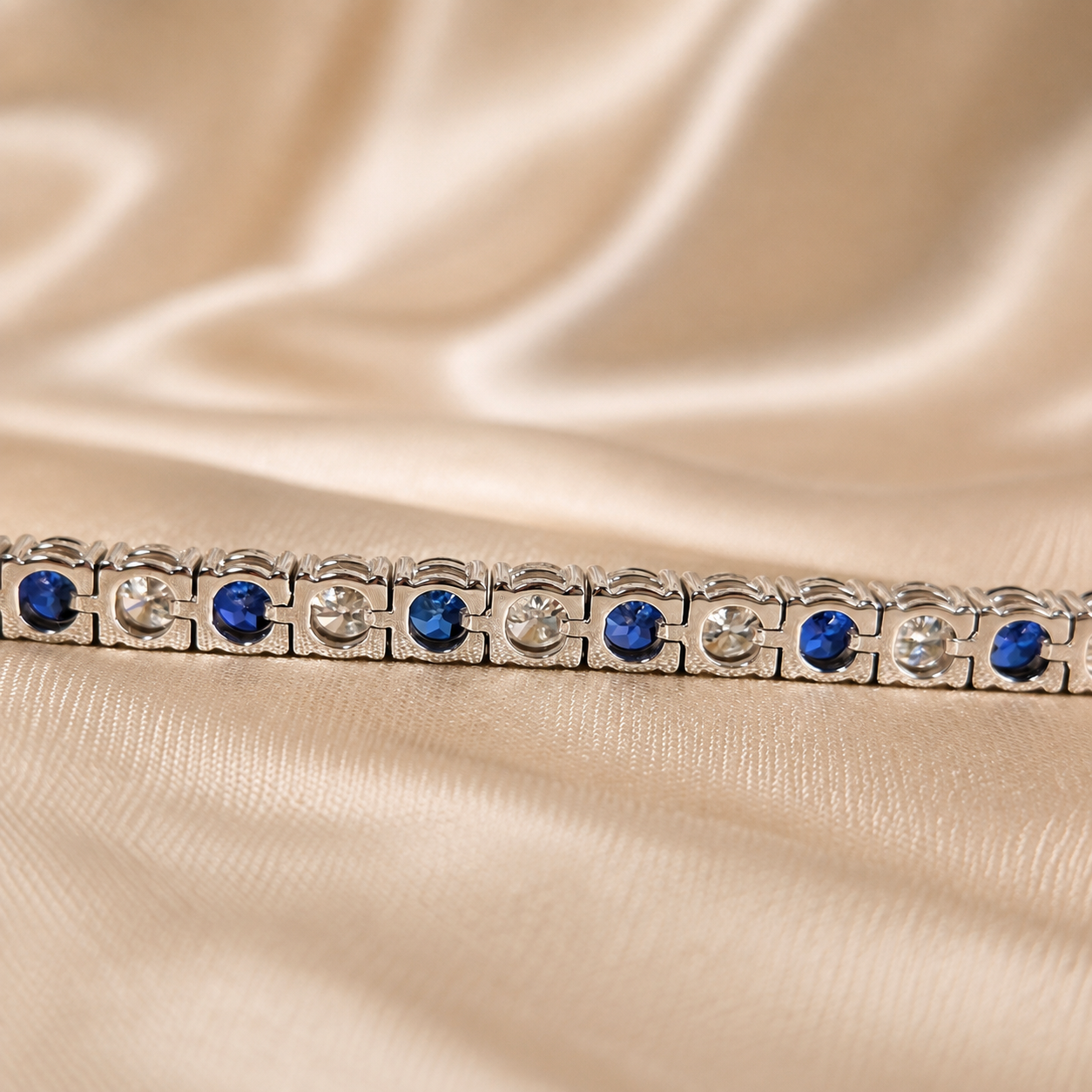 Blue Sapphire Round Lab Grown Diamond Tennis Bracelet Elegant Statement Custom Jewelry Handmade Jewelry Wedding Bracelet Gift For Her
