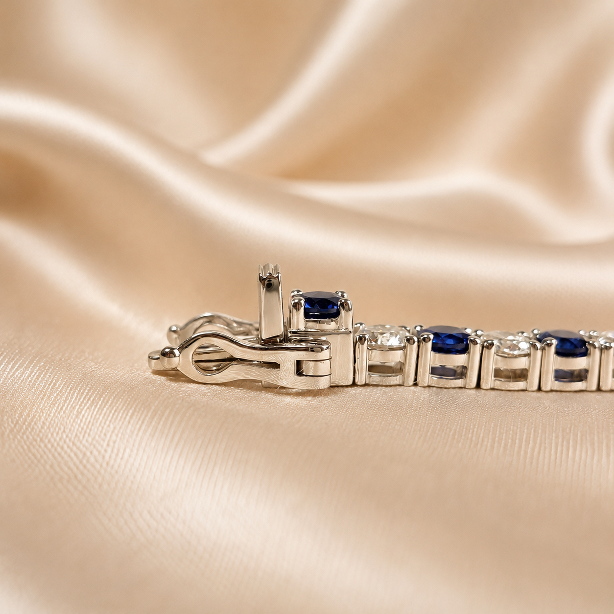 Blue Sapphire Round Lab Grown Diamond Tennis Bracelet Elegant Statement Custom Jewelry Handmade Jewelry Wedding Bracelet Gift For Her