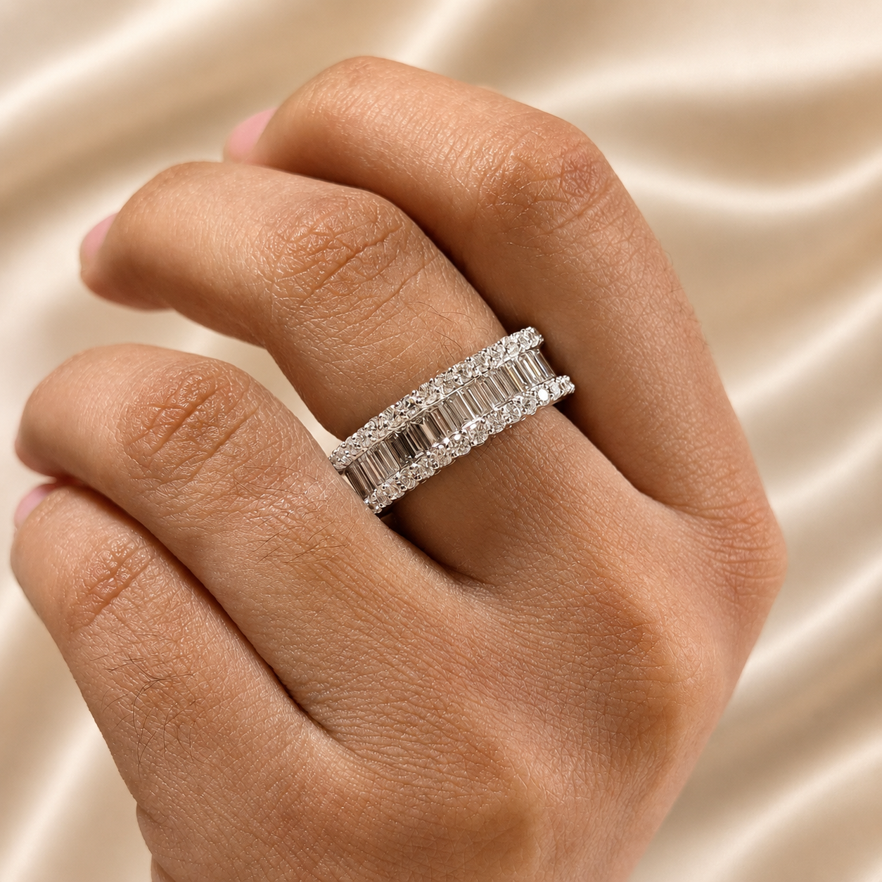 Baguette and Round Lab Grown Diamond Eternity Band Classic Wide Diamond Elegant Eternity Wedding Ring for Women Handmade Jewelry Gift