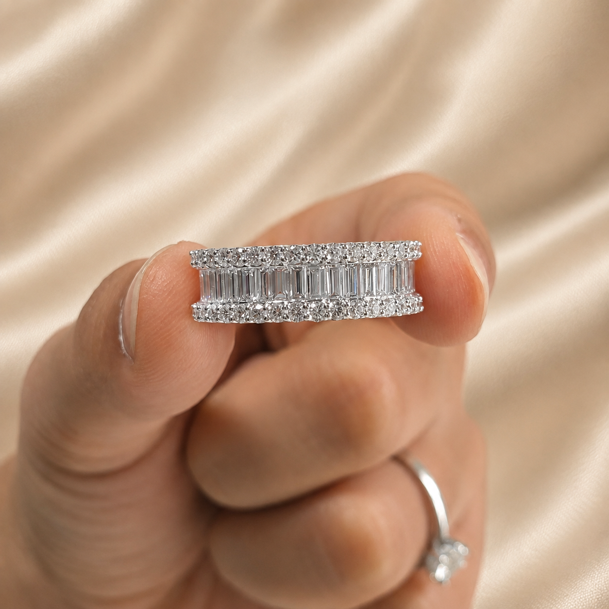 Baguette and Round Lab Grown Diamond Eternity Band Classic Wide Diamond Elegant Eternity Wedding Ring for Women Handmade Jewelry Gift