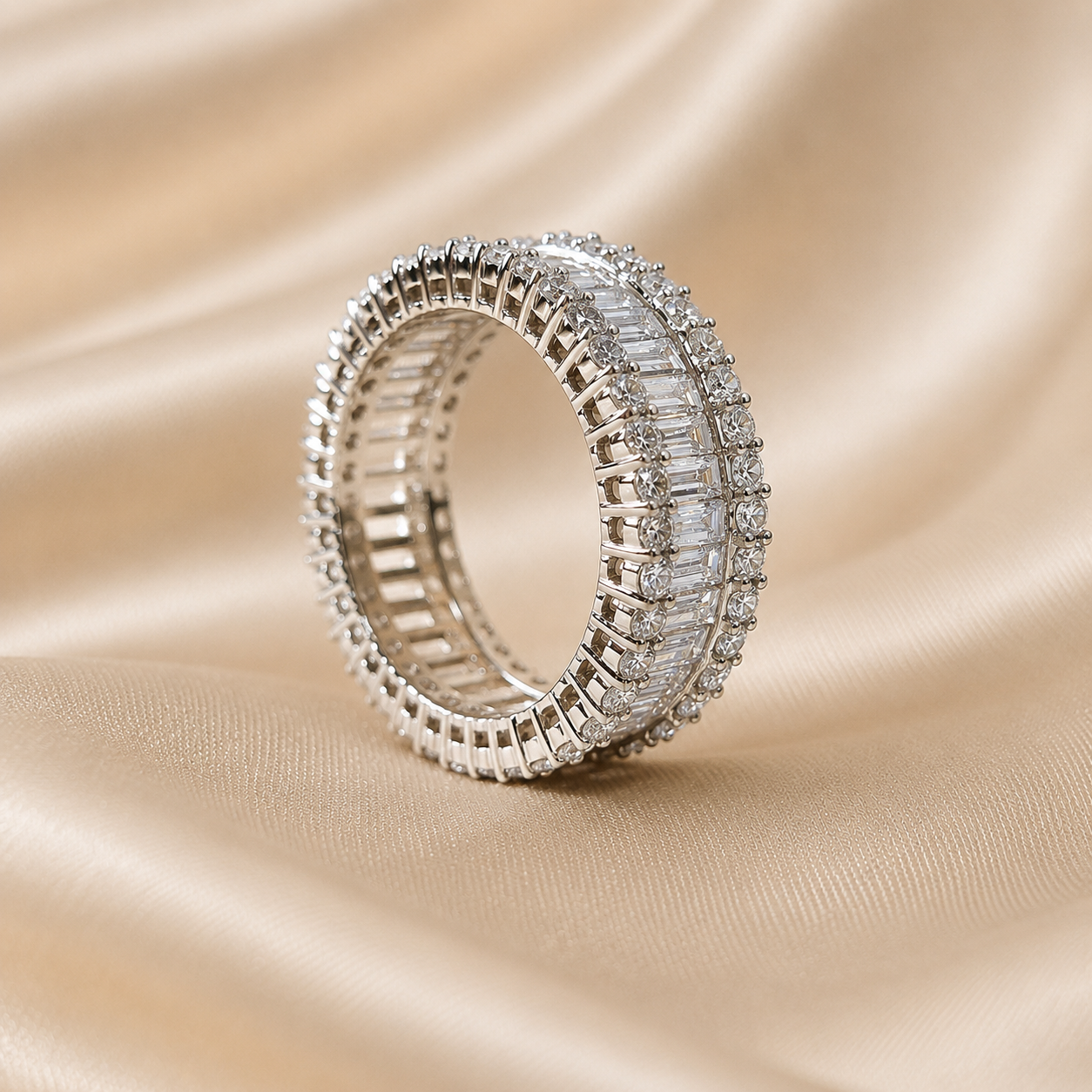Baguette and Round Lab Grown Diamond Eternity Band Classic Wide Diamond Elegant Eternity Wedding Ring for Women Handmade Jewelry Gift