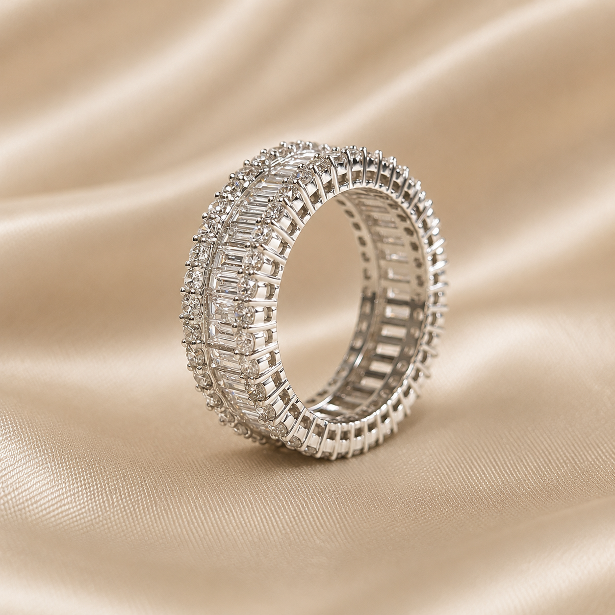 Baguette and Round Lab Grown Diamond Eternity Band Classic Wide Diamond Elegant Eternity Wedding Ring for Women Handmade Jewelry Gift