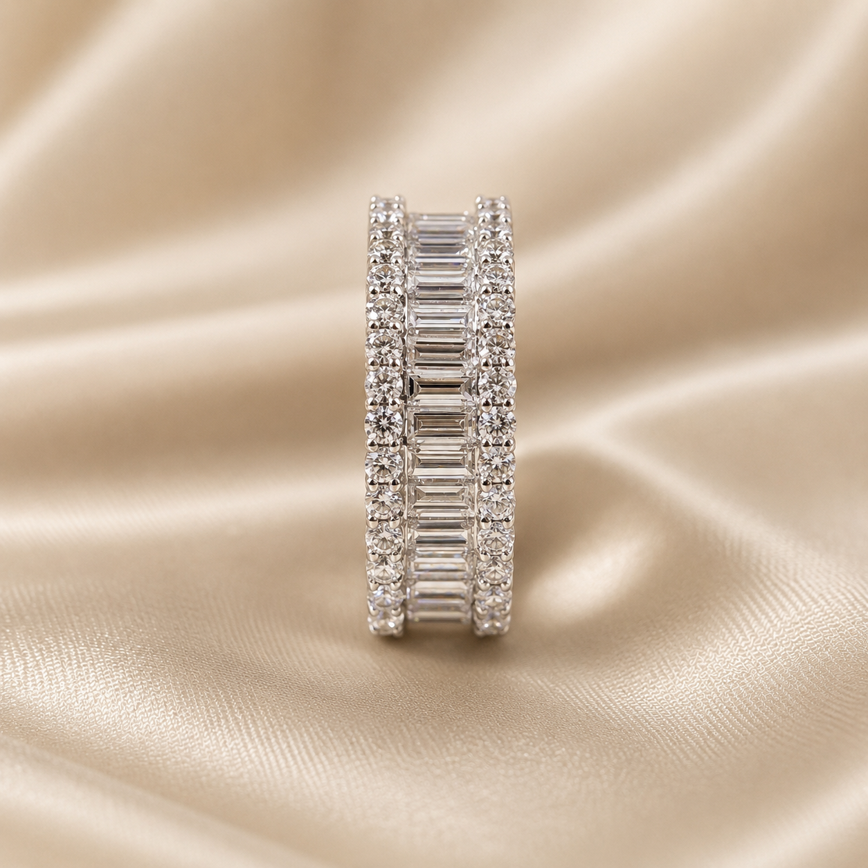 Baguette and Round Lab Grown Diamond Eternity Band Classic Wide Diamond Elegant Eternity Wedding Ring for Women Handmade Jewelry Gift
