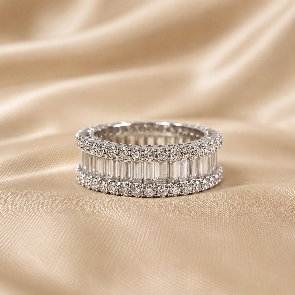 Baguette and Round Lab Grown Diamond Eternity Band Classic Wide Diamond Elegant Eternity Wedding Ring for Women Handmade Jewelry Gift