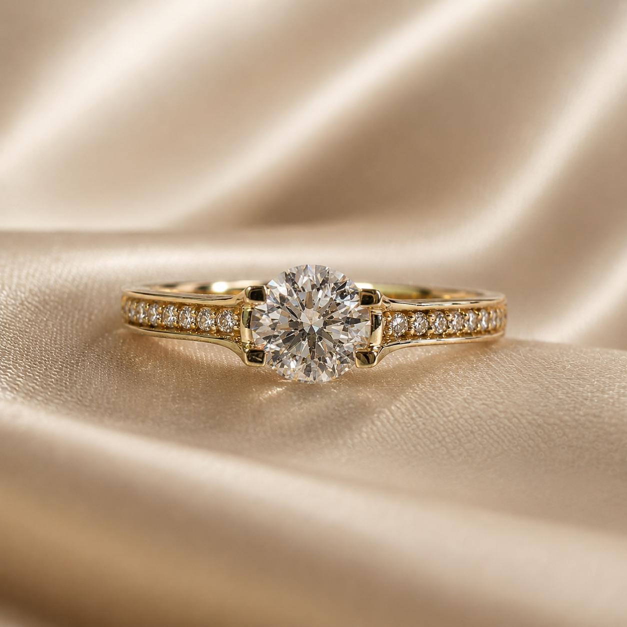 Round Lab Grown Diamond Engagement Ring Yellow Gold Diamond Wedding Ring Elegant Timeless Bridal Jewelry Ring Handmade Jewelry Gift for Her
