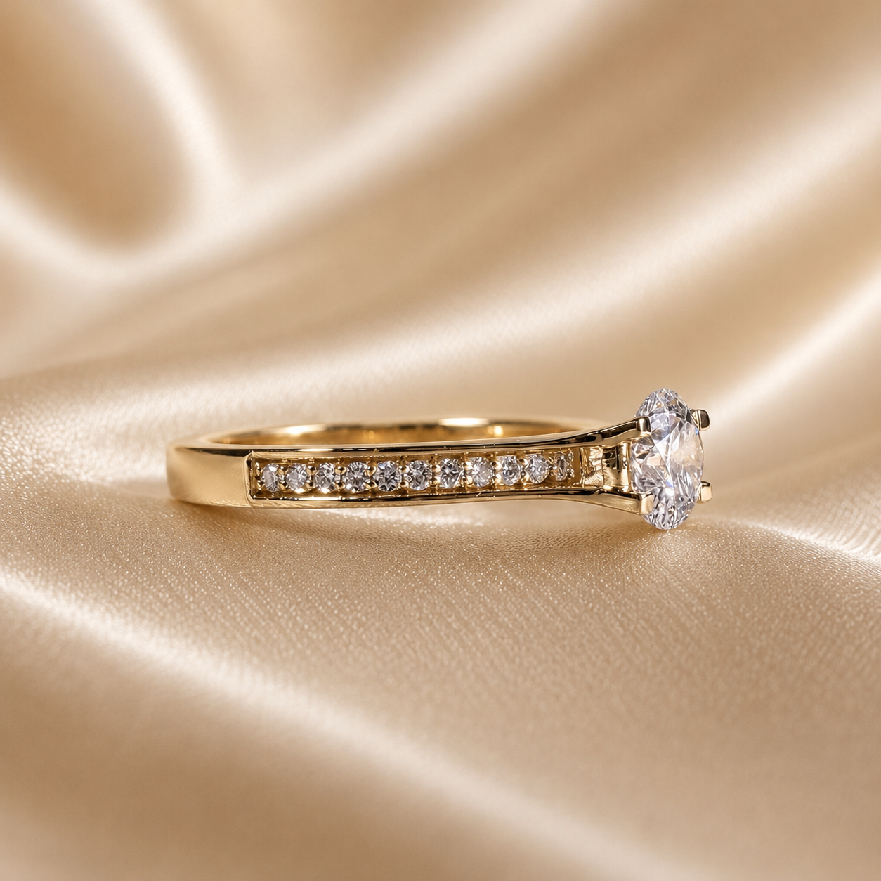 Round Lab Grown Diamond Engagement Ring Yellow Gold Diamond Wedding Ring Elegant Timeless Bridal Jewelry Ring Handmade Jewelry Gift for Her