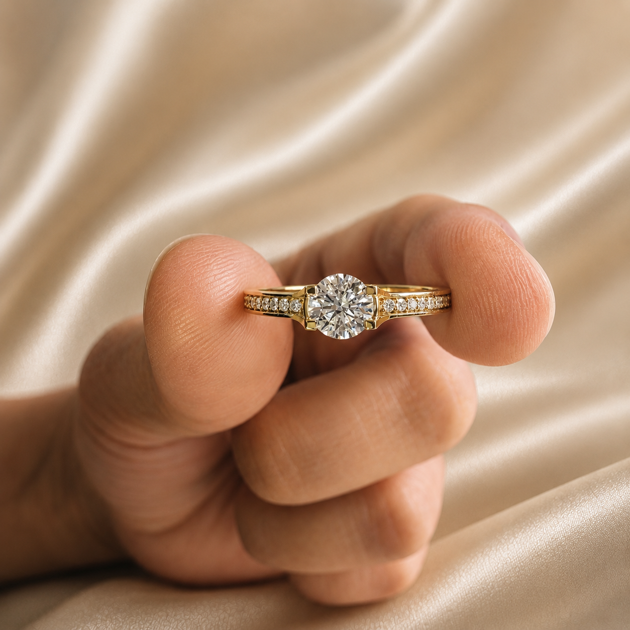 Round Lab Grown Diamond Engagement Ring Yellow Gold Diamond Wedding Ring Elegant Timeless Bridal Jewelry Ring Handmade Jewelry Gift for Her