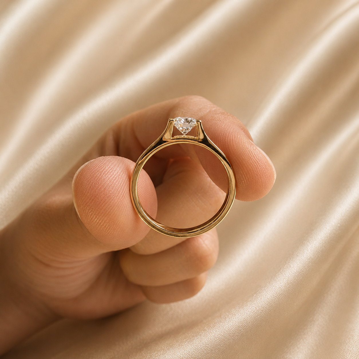 Round Lab Grown Diamond Engagement Ring Yellow Gold Diamond Wedding Ring Elegant Timeless Bridal Jewelry Ring Handmade Jewelry Gift for Her