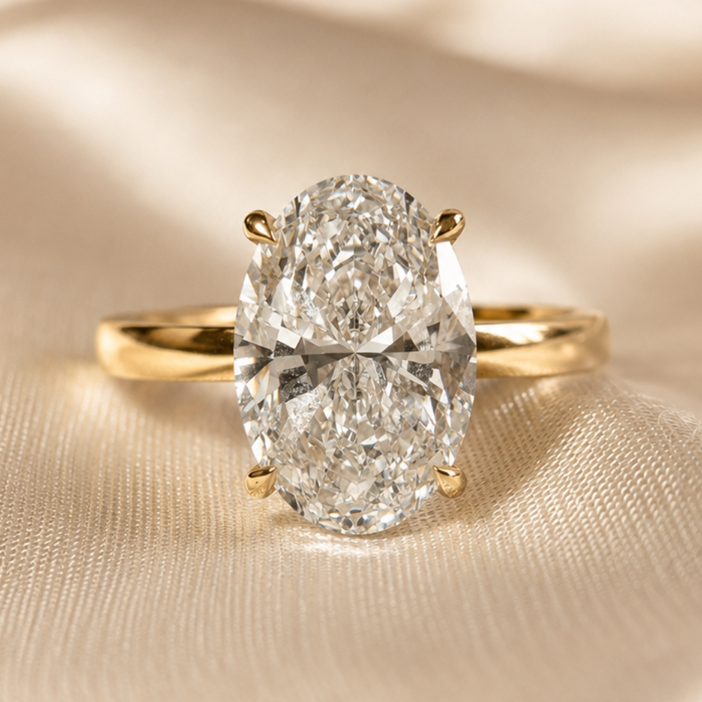 Oval Lab Grown Diamond Engagement Ring Classic Yellow Gold Solitaire Bridal Ring