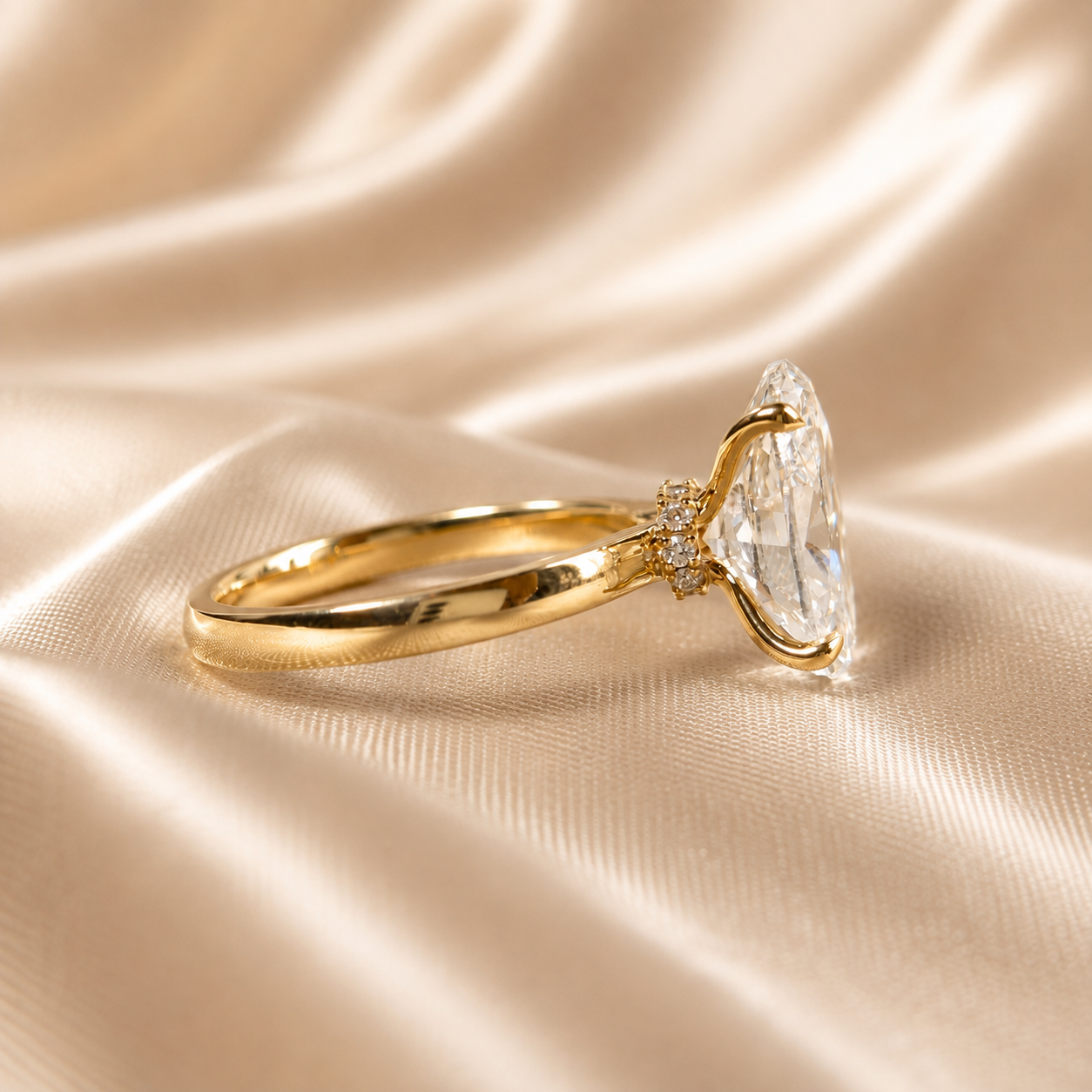 Oval Lab Grown Diamond Engagement Ring Classic Yellow Gold Solitaire Bridal Ring
