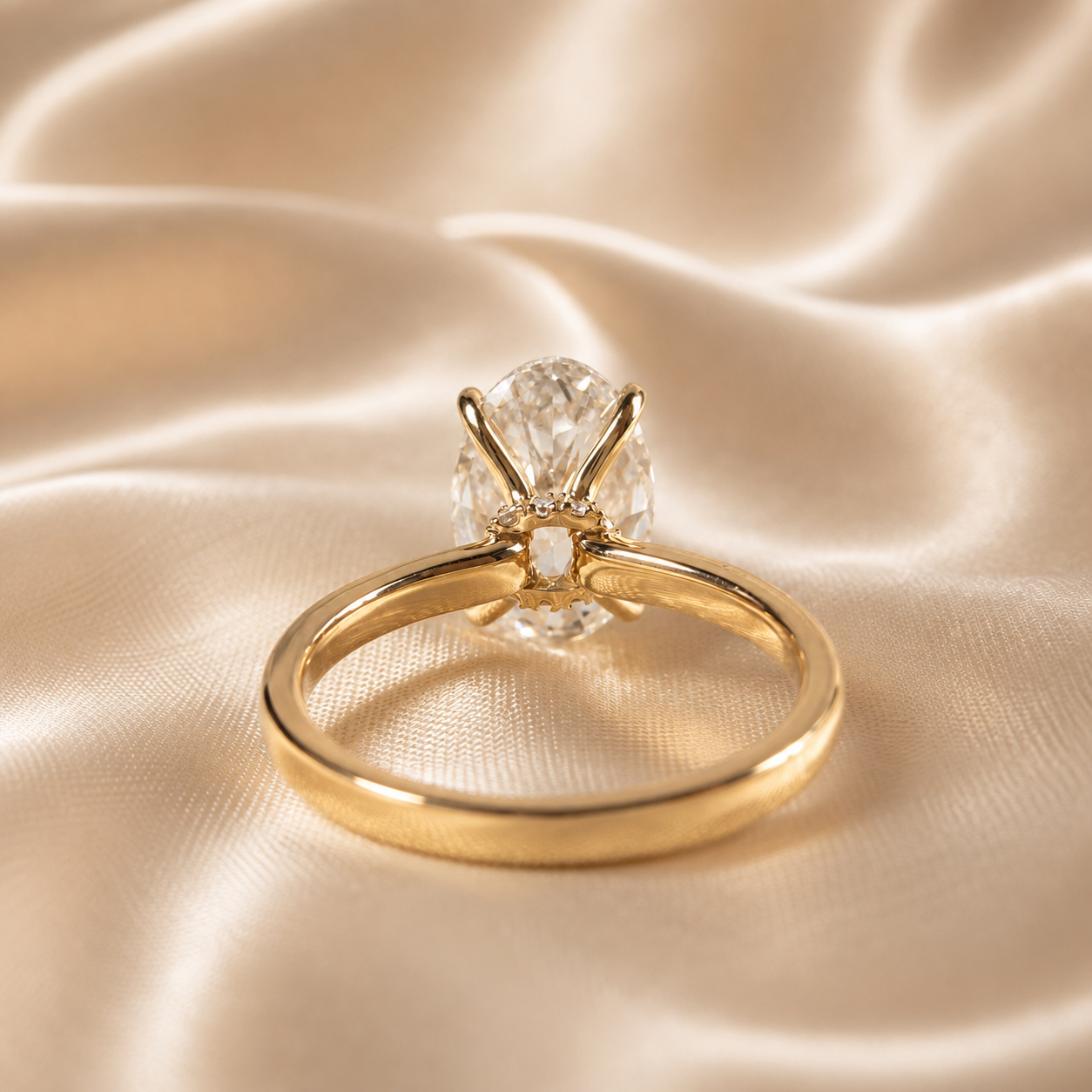 Oval Lab Grown Diamond Engagement Ring Classic Yellow Gold Solitaire Bridal Ring