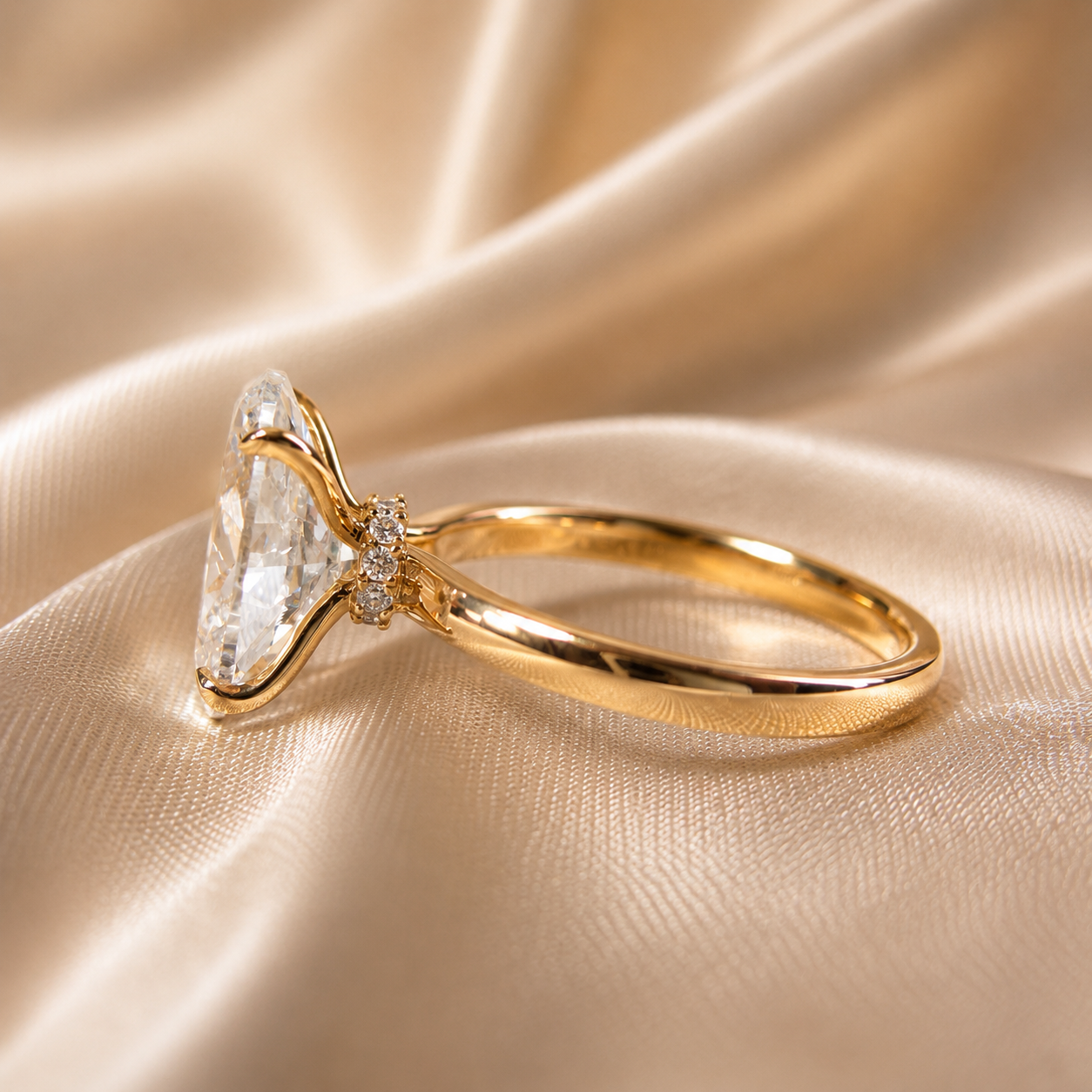 Oval Lab Grown Diamond Engagement Ring Classic Yellow Gold Solitaire Bridal Ring