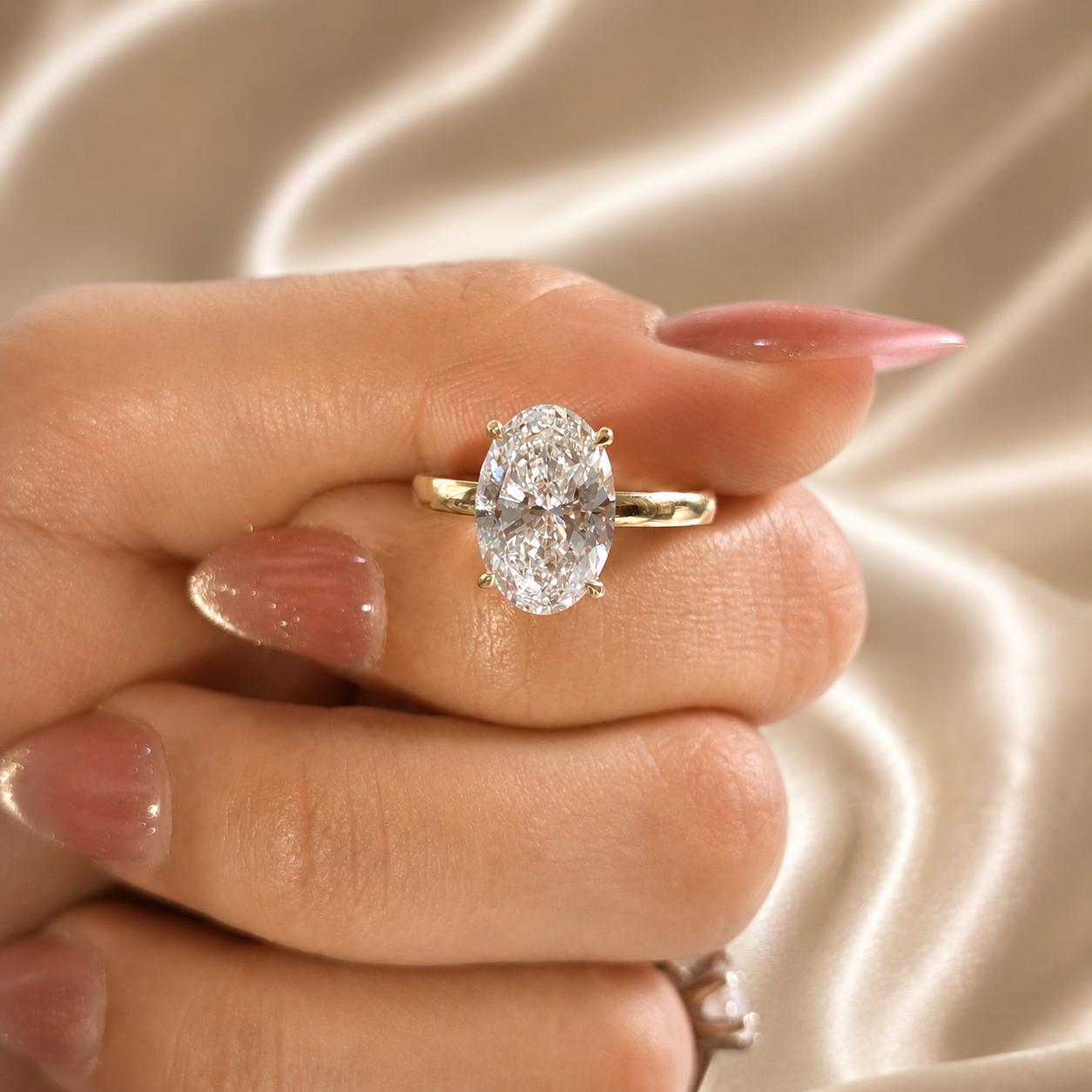 Oval Lab Grown Diamond Engagement Ring Classic Yellow Gold Solitaire Bridal Ring