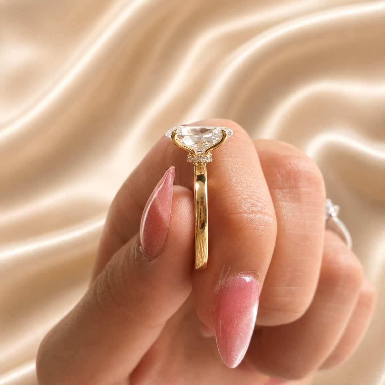 Oval Lab Grown Diamond Engagement Ring Classic Yellow Gold Solitaire Bridal Ring