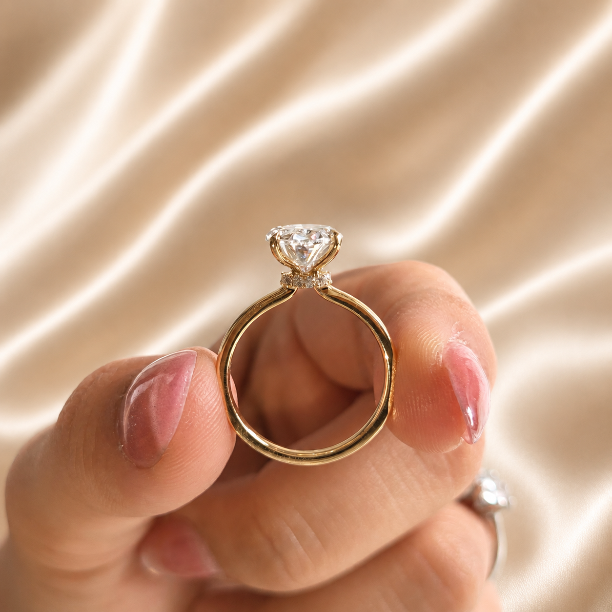 Oval Lab Grown Diamond Engagement Ring Classic Yellow Gold Solitaire Bridal Ring